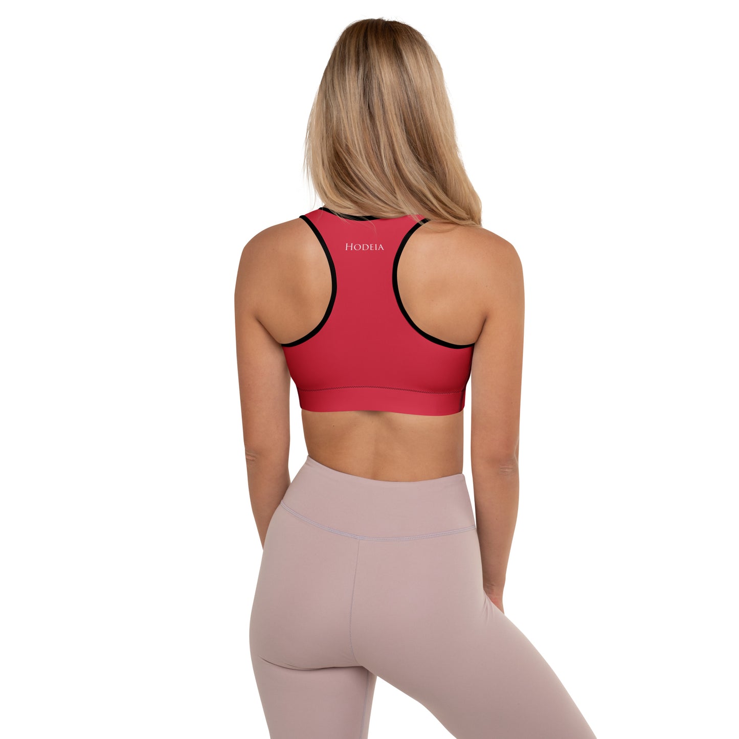 Vue de dos de la brassière de sport rembourrée Alicia - coloris rouge et noir