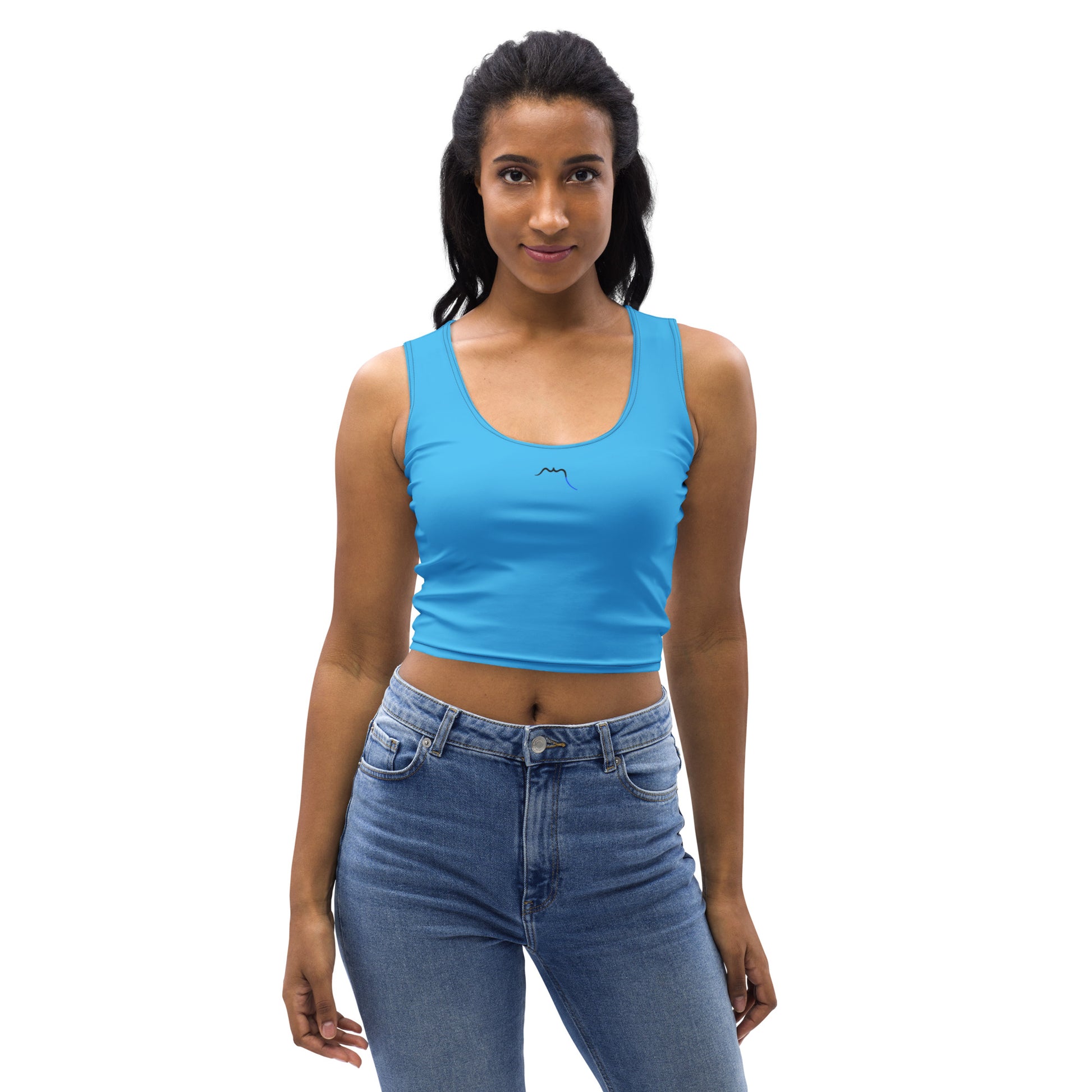 Vue de face du Crop-Top Yesa - coloris bleu lagon