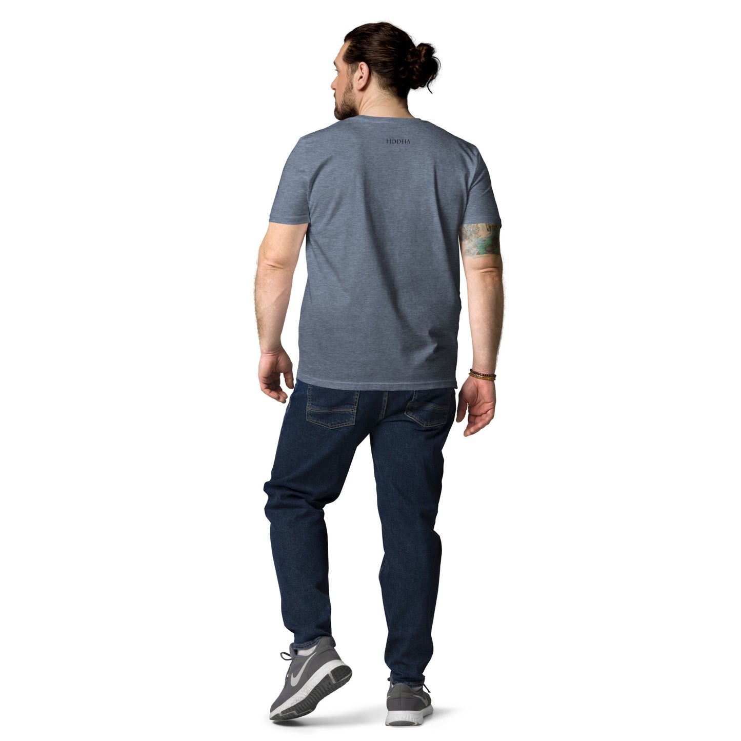 Vue de dos du T-shirt 100% Coton Bio Bardenas - coloris bleu gris chiné