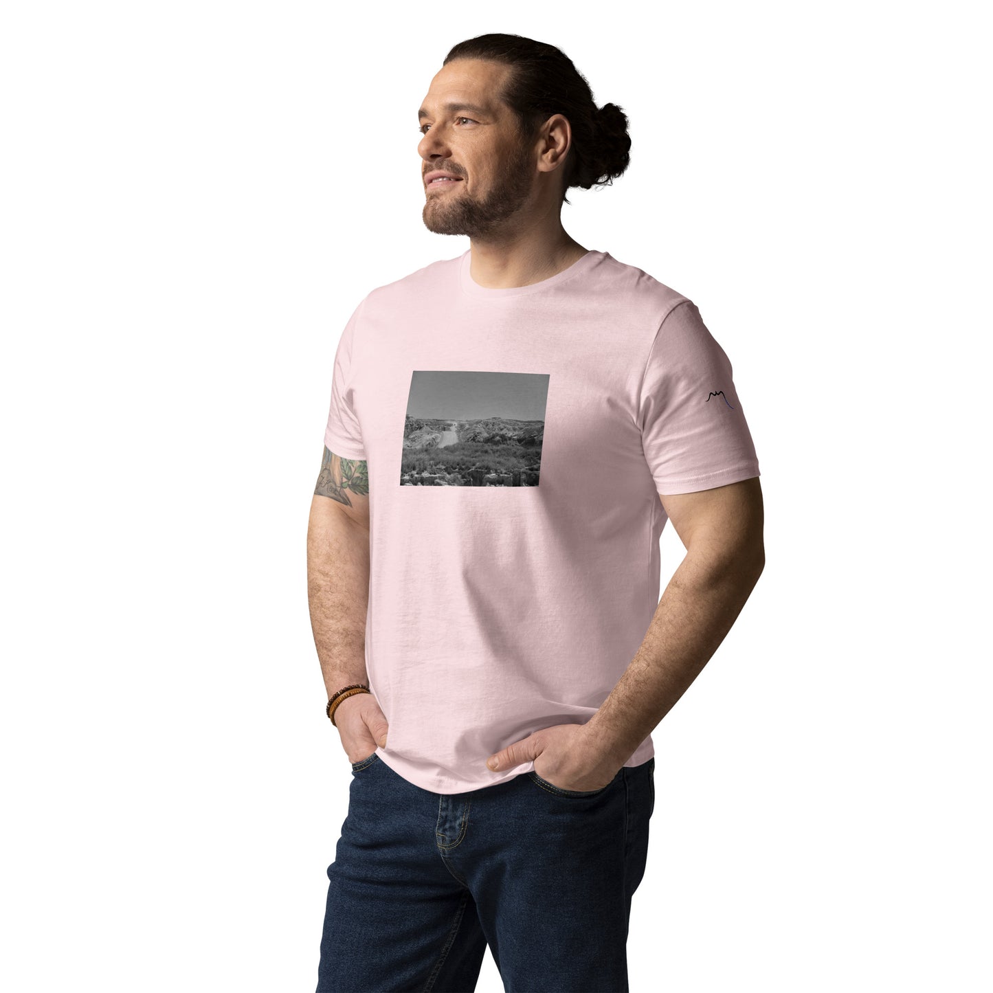 Vue de face du T-shirt 100% Coton Bio Bardenas B/W - coloris rose pâle
