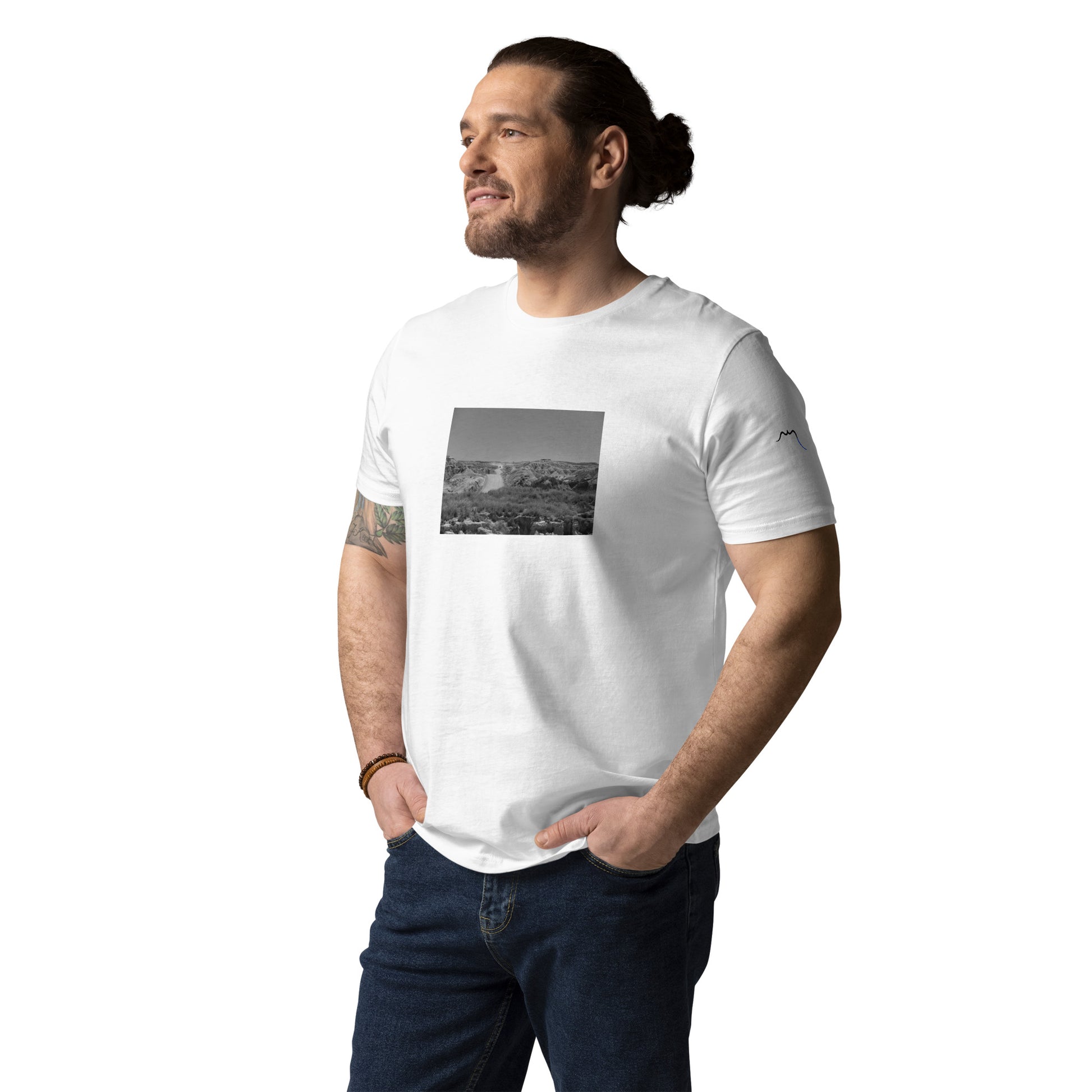 Vue de face du T-shirt 100% Coton Bio Bardenas B/W - coloris blanc