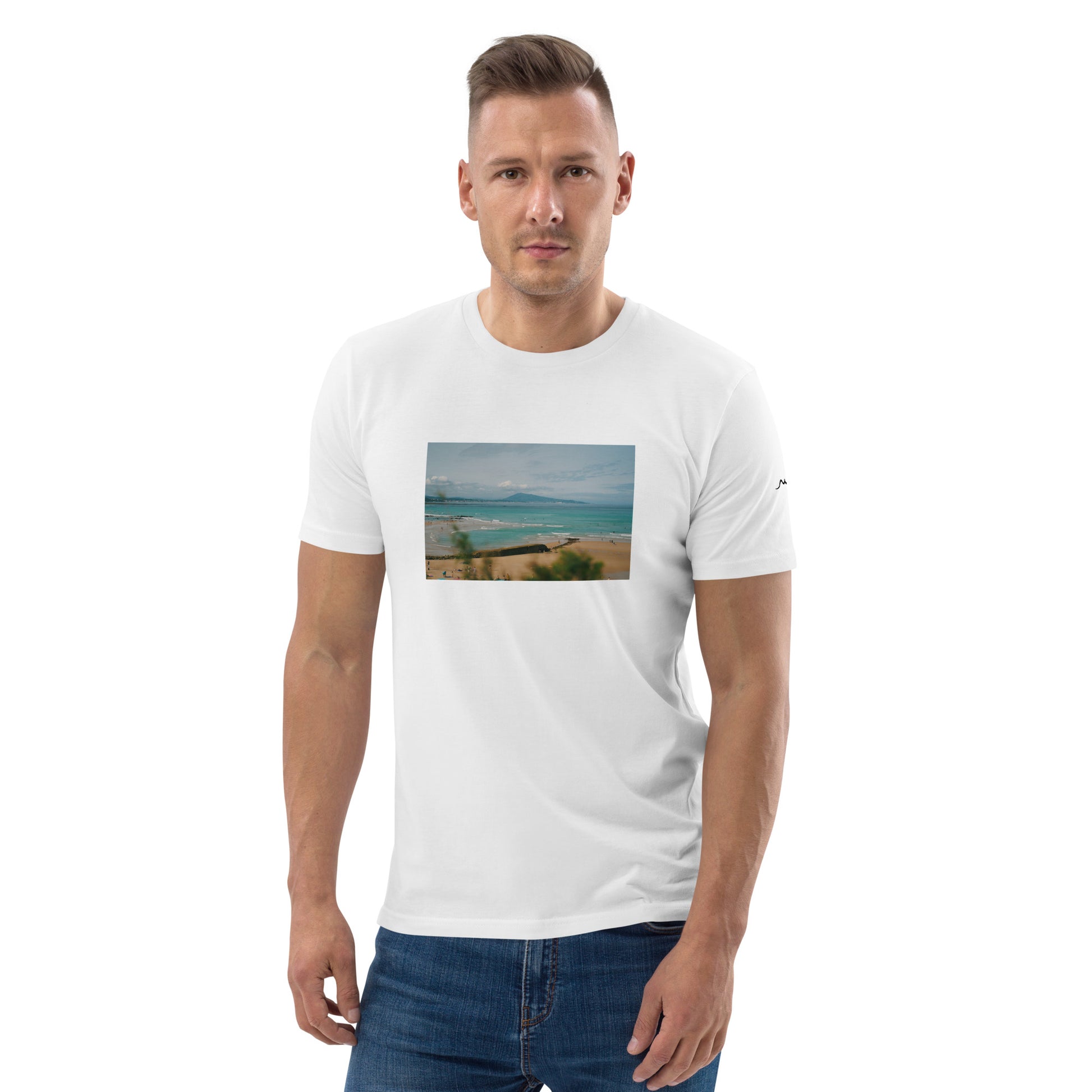 Vue de face du T-shirt 100% Coton Bio Bidart Centre - coloris blanc