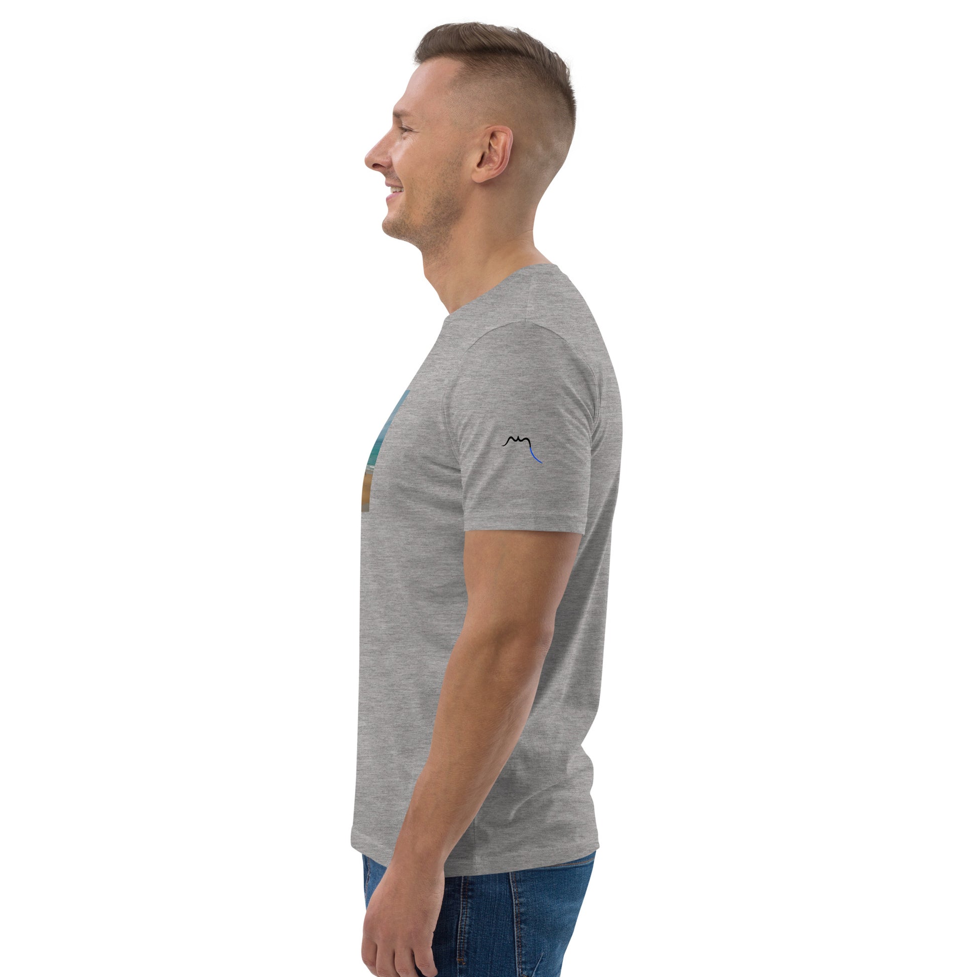 Vue de côté du T-shirt 100% Coton Bio Bidart Centre - coloris gris chiné