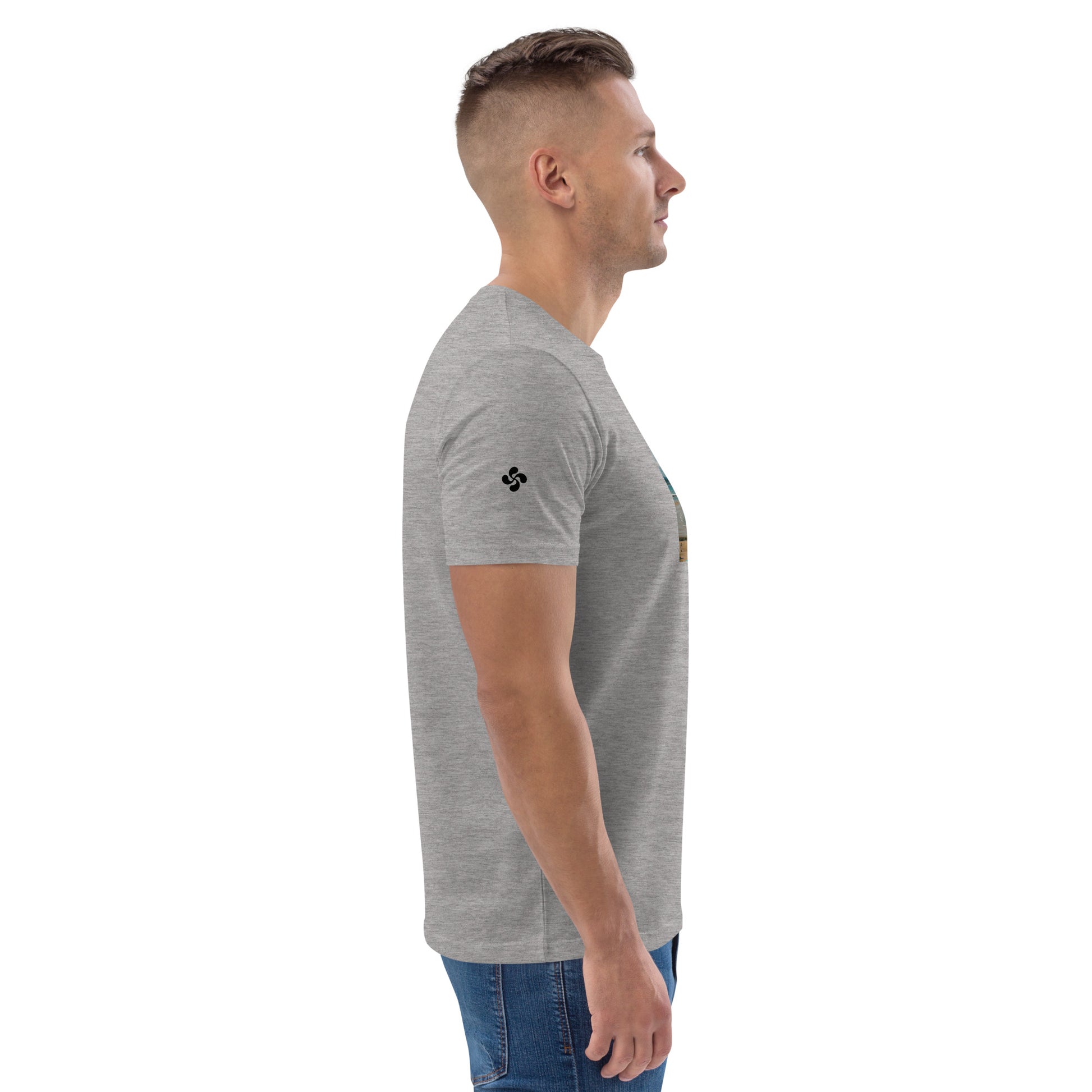 Vue de côté du T-shirt 100% Coton Bio Bidart Centre - coloris gris chiné