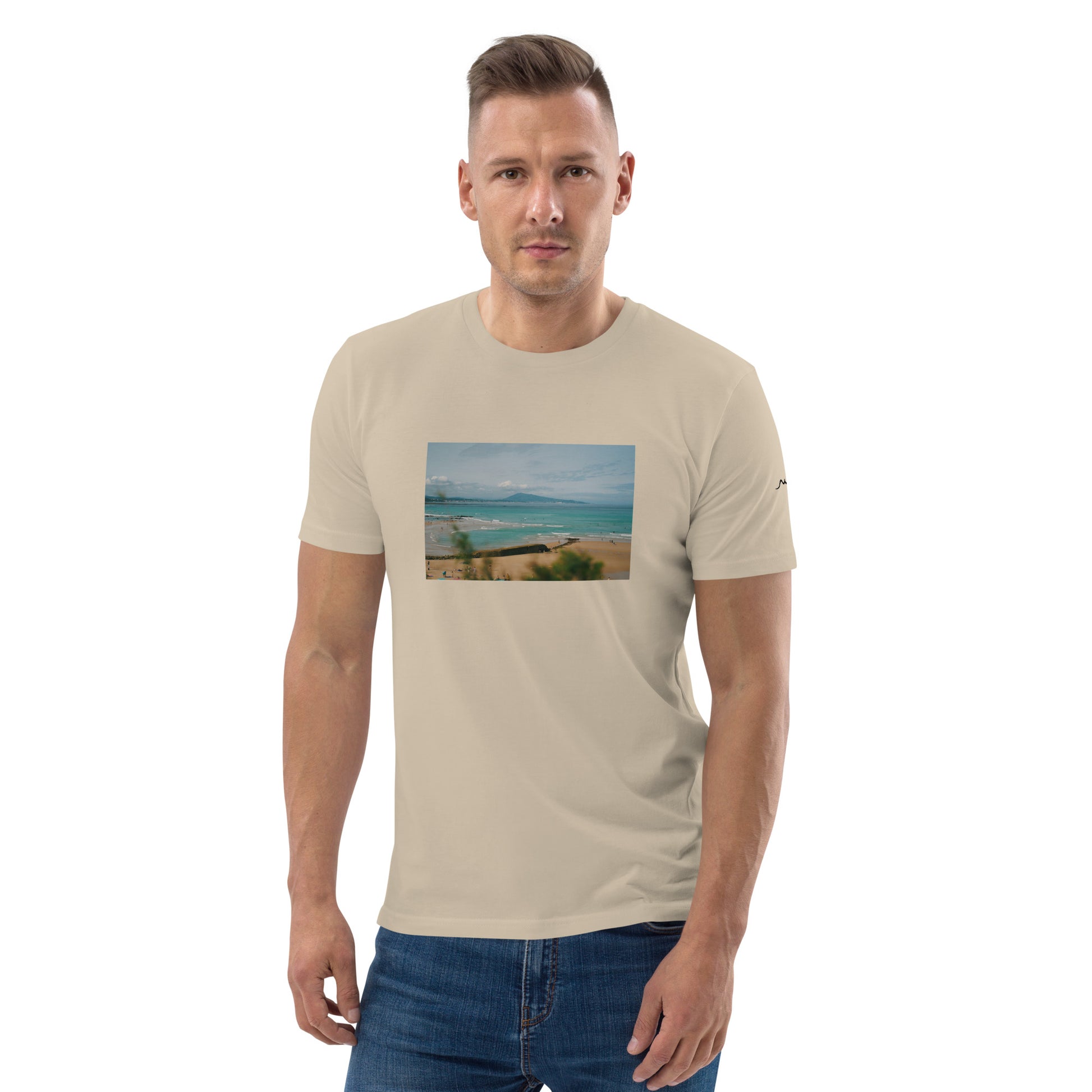 Vue de face du T-shirt 100% Coton Bio Bidart Centre - coloris beige clair