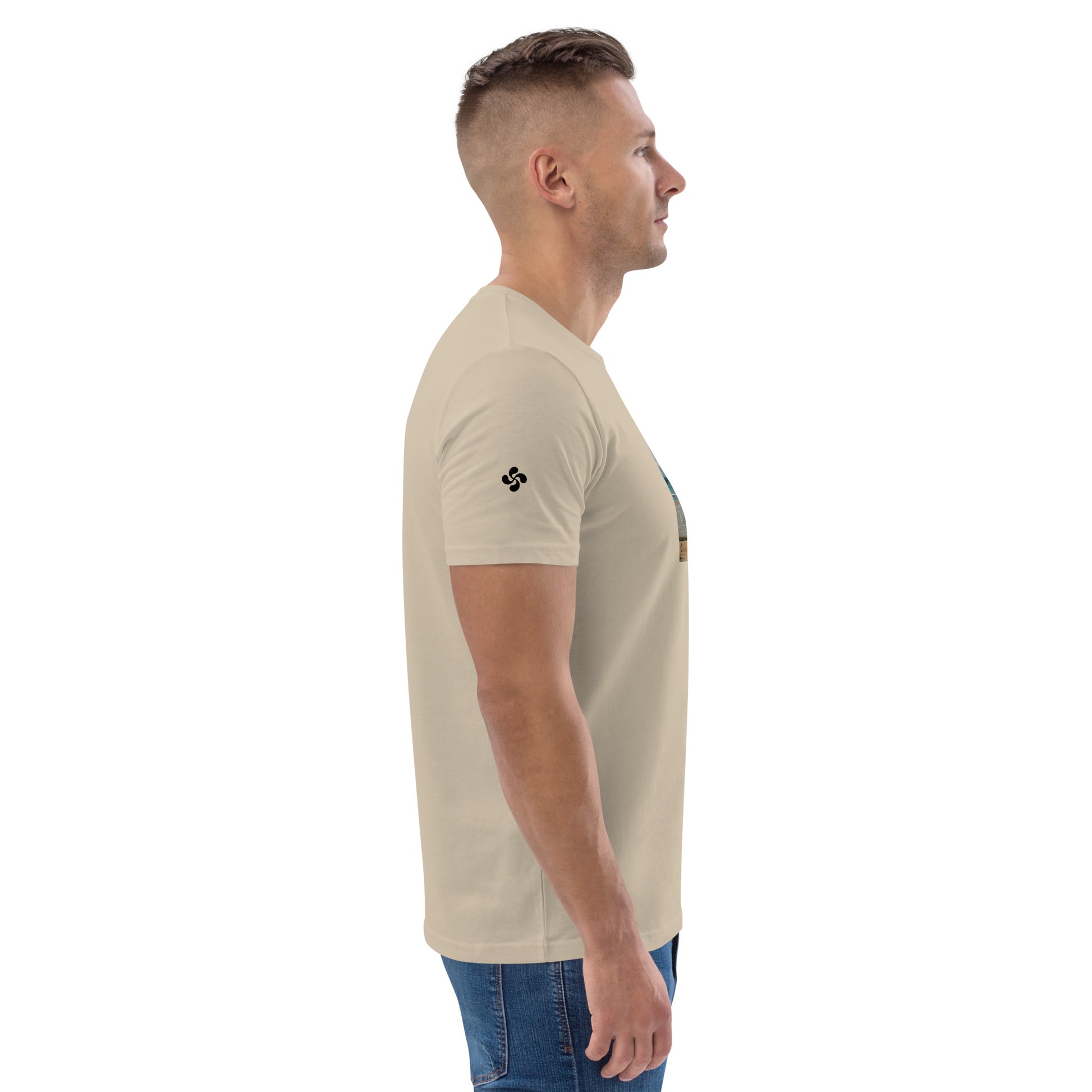 Vue de côté du T-shirt 100% Coton Bio Bidart Centre - coloris beige clair