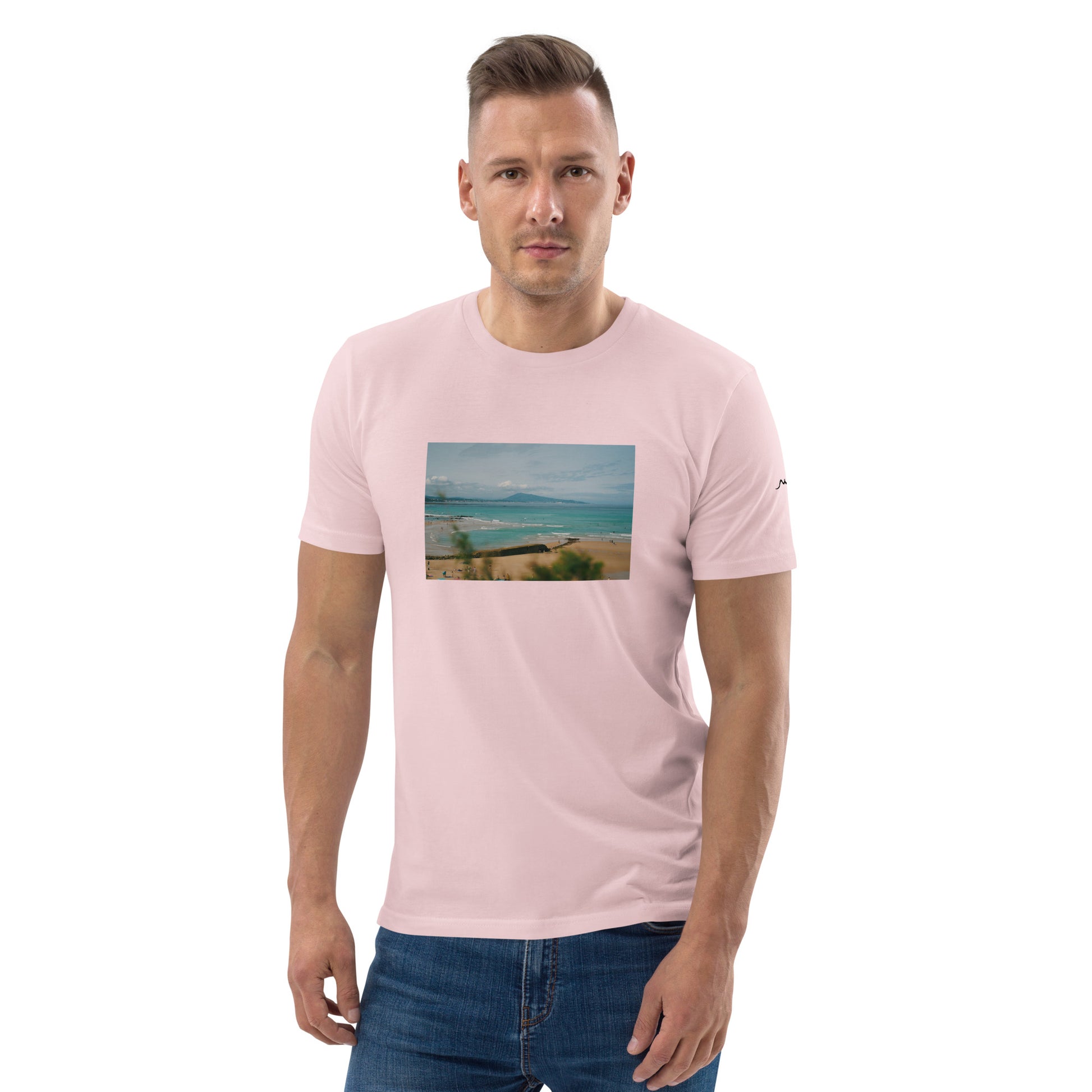 Vue de face du T-shirt 100% Coton Bio Bidart Centre - coloris rose pâle
