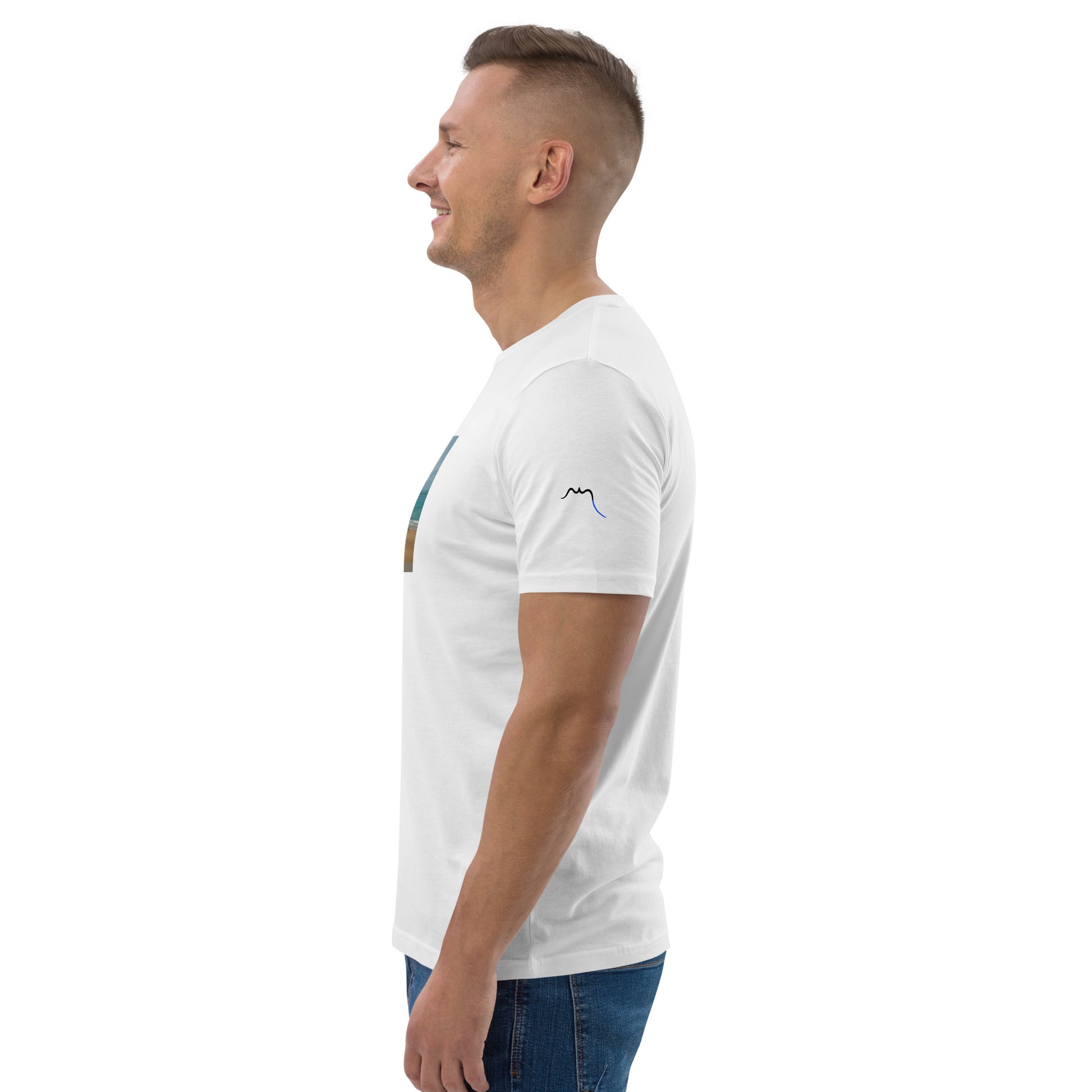 Vue de côté du T-shirt 100% Coton Bio Bidart Centre - coloris blanc