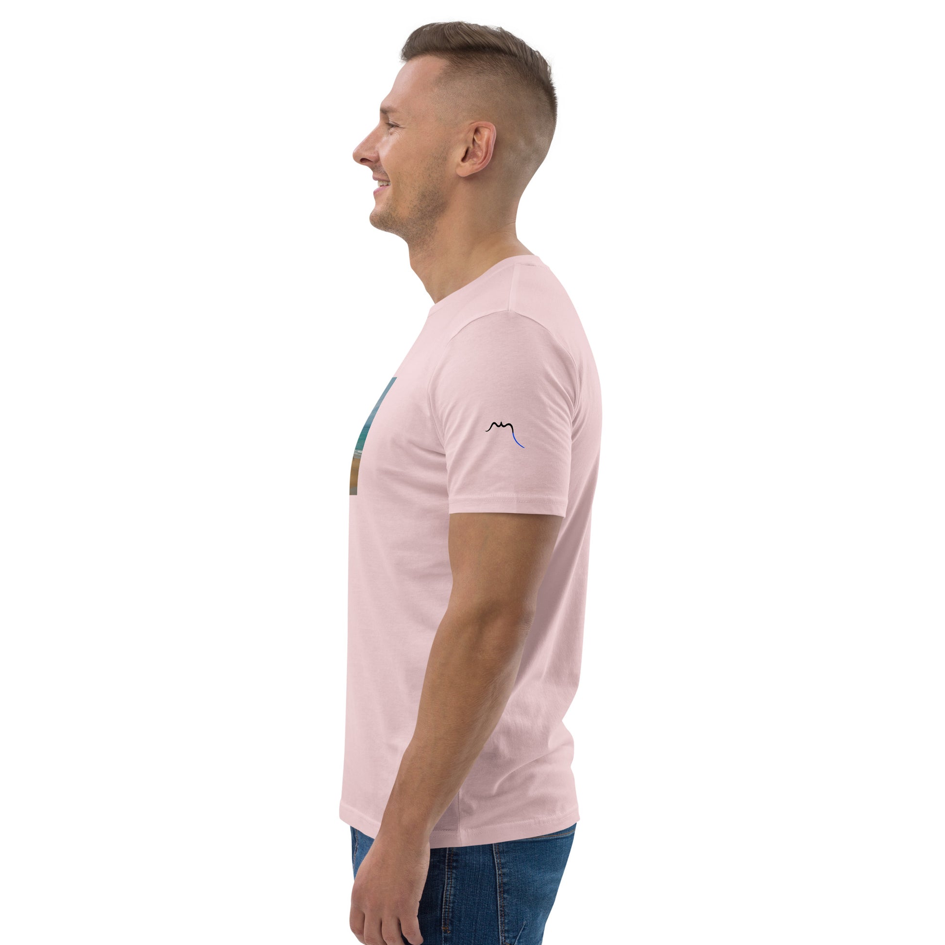 Vue de côté du T-shirt 100% Coton Bio Bidart Centre - coloris rose pâle
