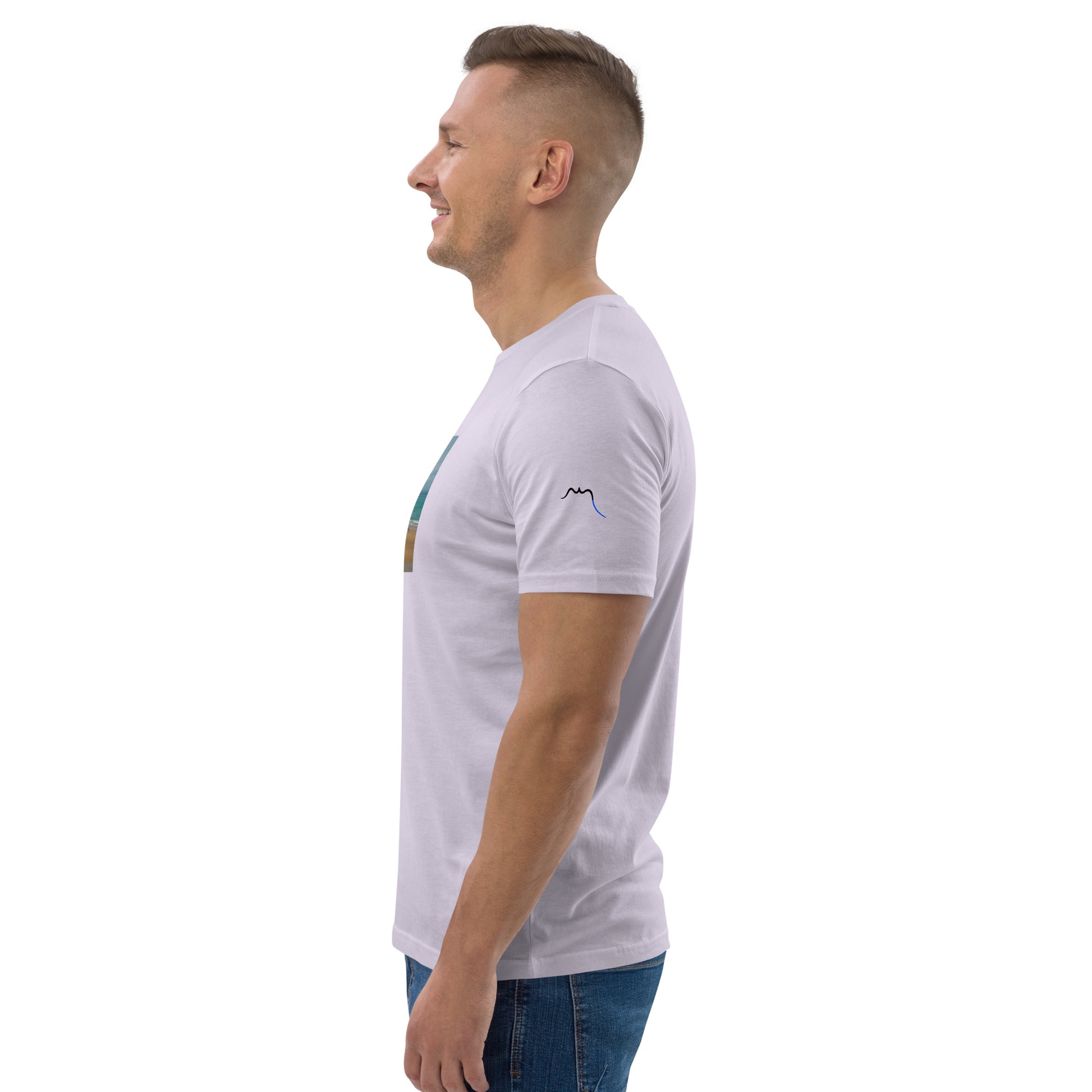 Vue de côté du T-shirt 100% Coton Bio Bidart Centre - coloris orchidée