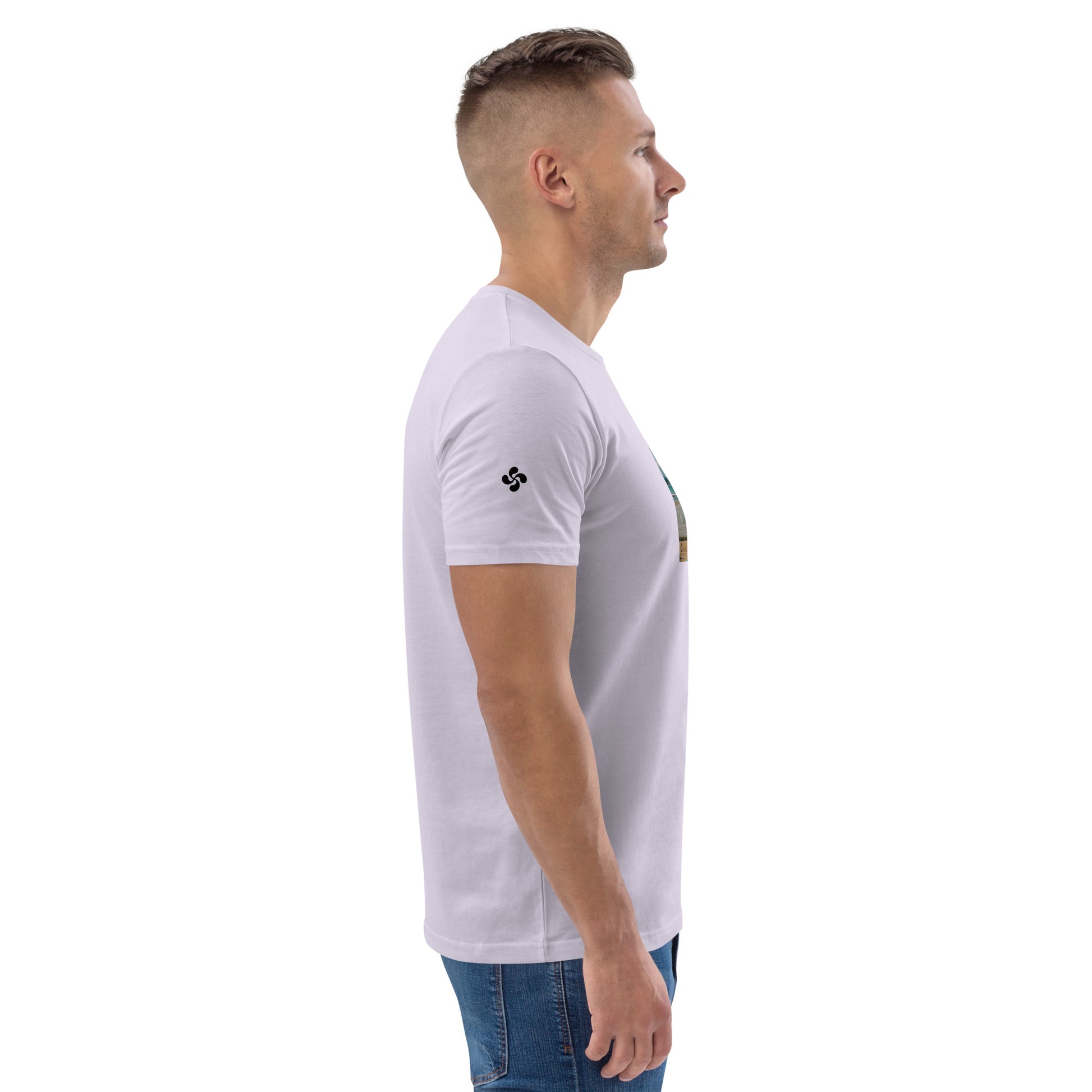 Vue de côté du T-shirt 100% Coton Bio Bidart Centre - coloris orchidée