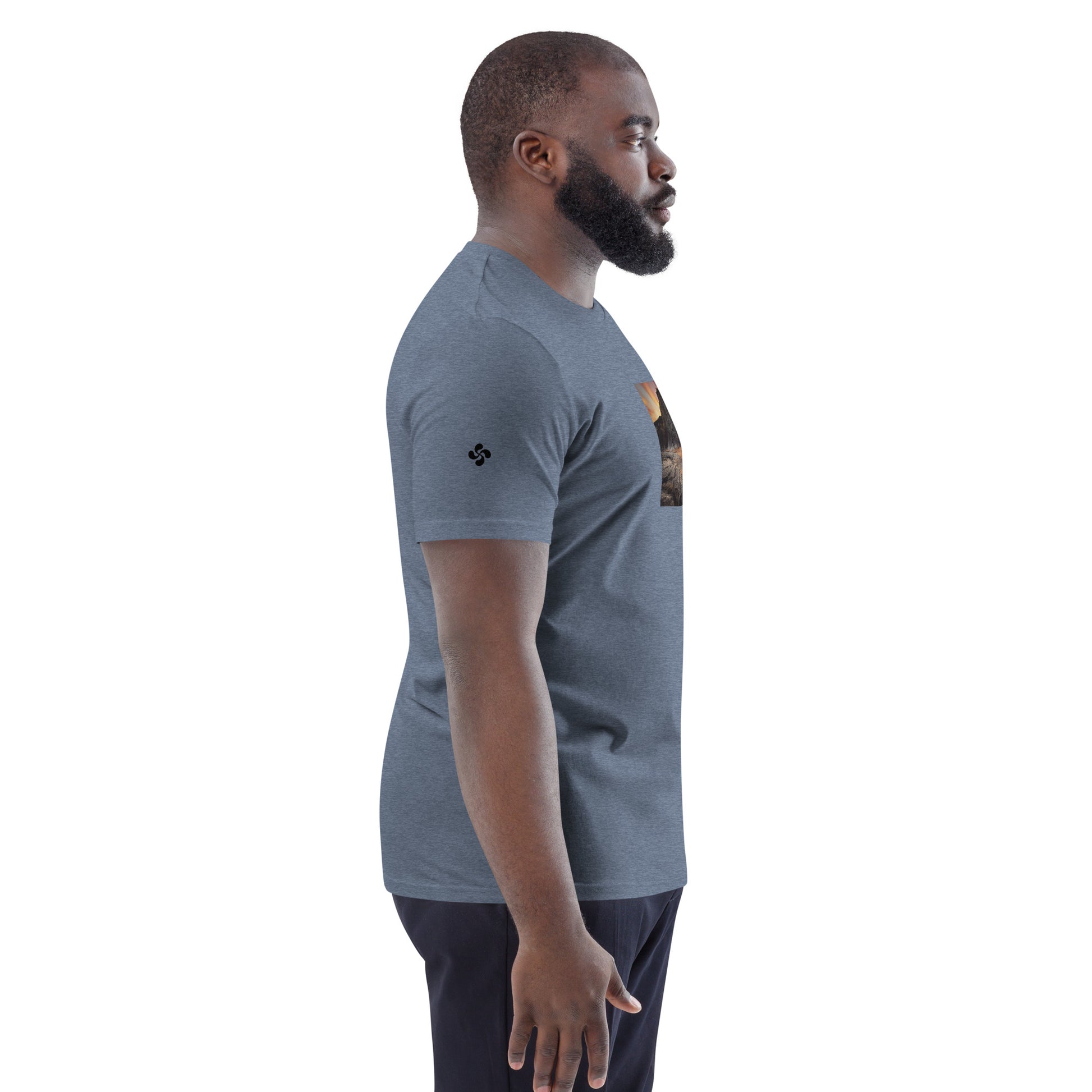 Vue de côté du T-shirt 100% Coton Bio Falaise - coloris bleu gris chiné