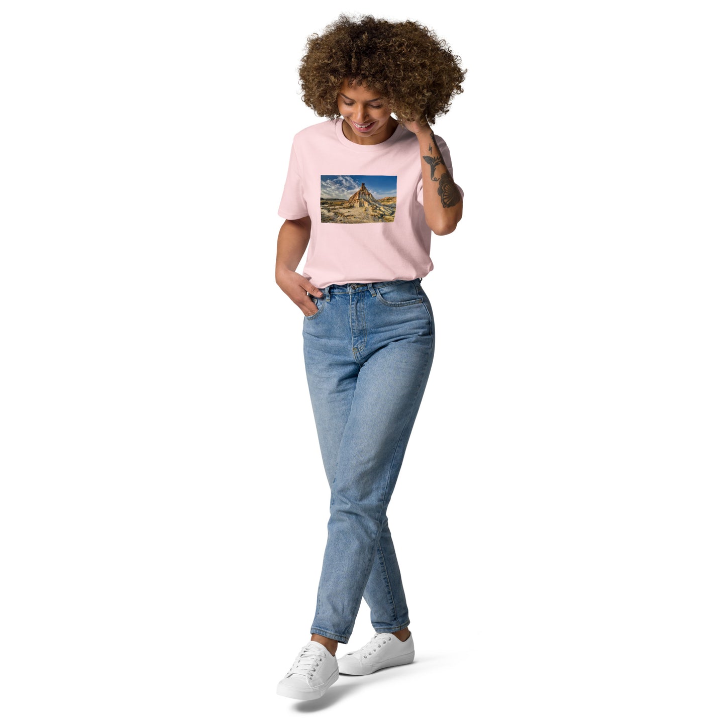 Vue de face du t-shirt 100% coton biologique CDT - coloris rose pâle