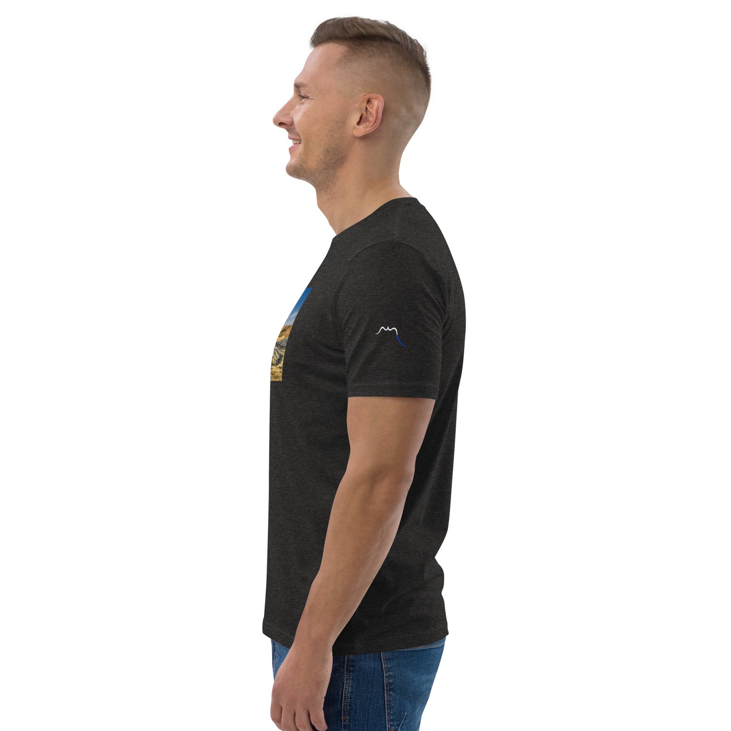 Vue de côté du t-shirt 100% coton biologique CDT - coloris gris foncé chiné