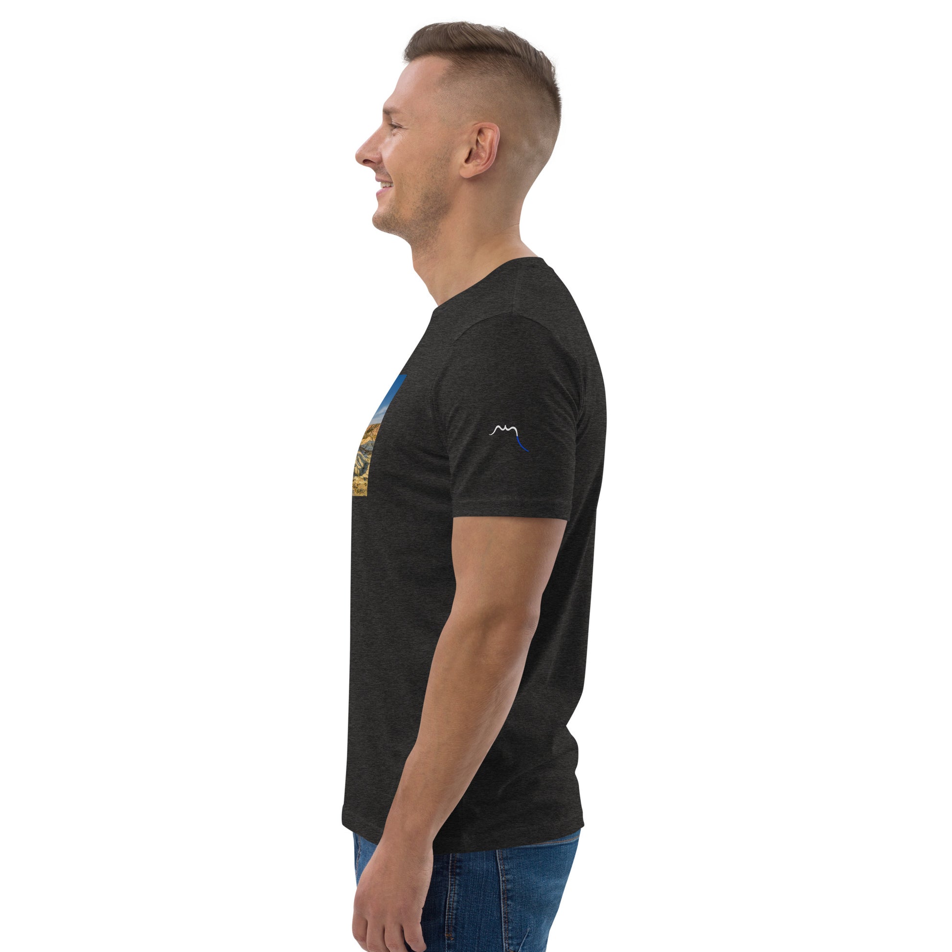 Vue de côté du t-shirt 100% coton biologique CDT - coloris gris foncé chiné
