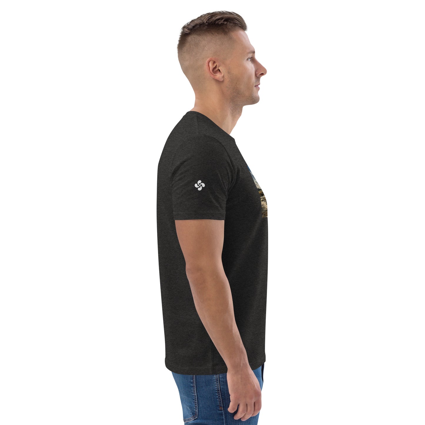 Vue de côté du t-shirt 100% coton biologique CDT - coloris gris foncé chiné