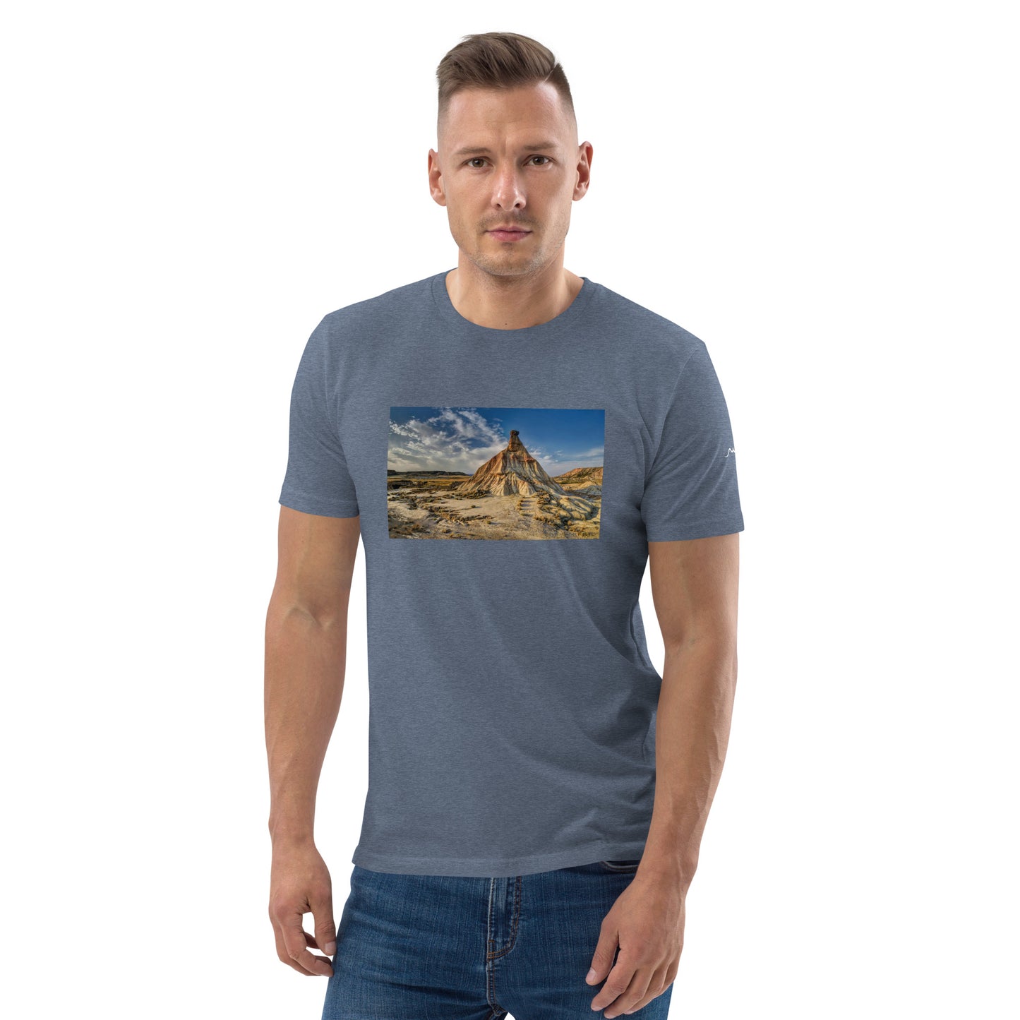 Vue de face du t-shirt 100% coton biologique CDT - coloris bleu gris chiné