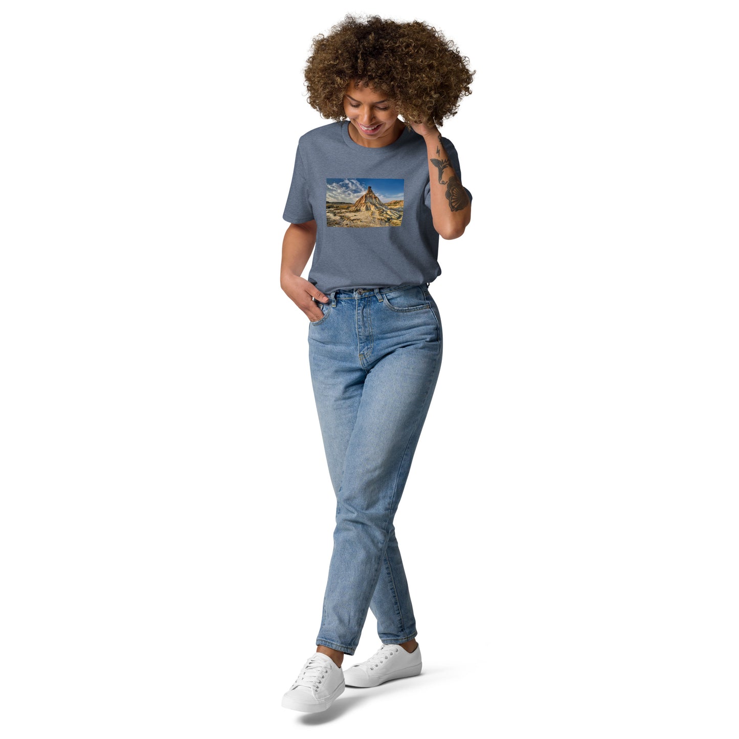 Vue de face du t-shirt 100% coton biologique CDT - coloris bleu gris chiné