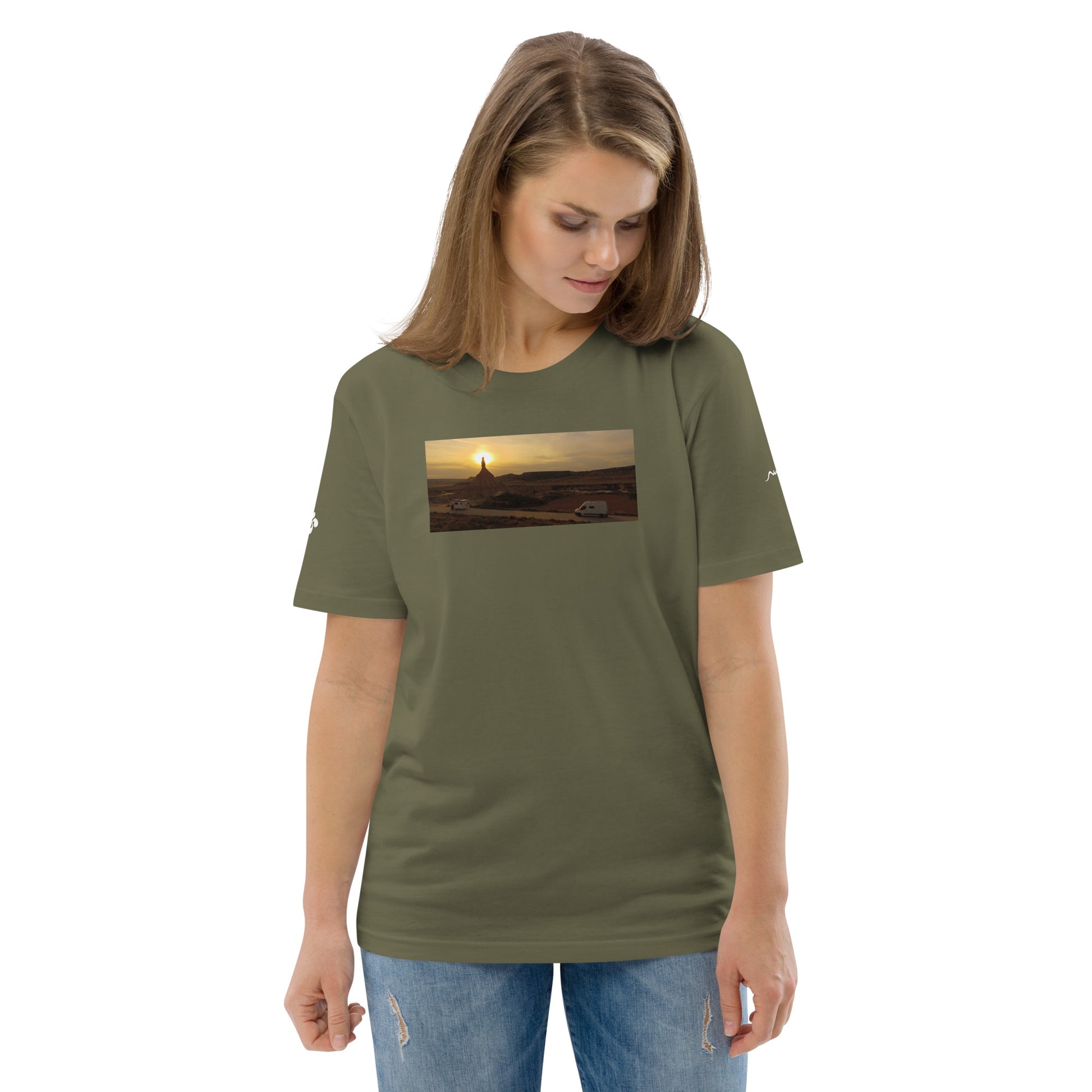 Vue de face du t-shirt 100% coton biologique CDT Sunset - coloris kaki foncé