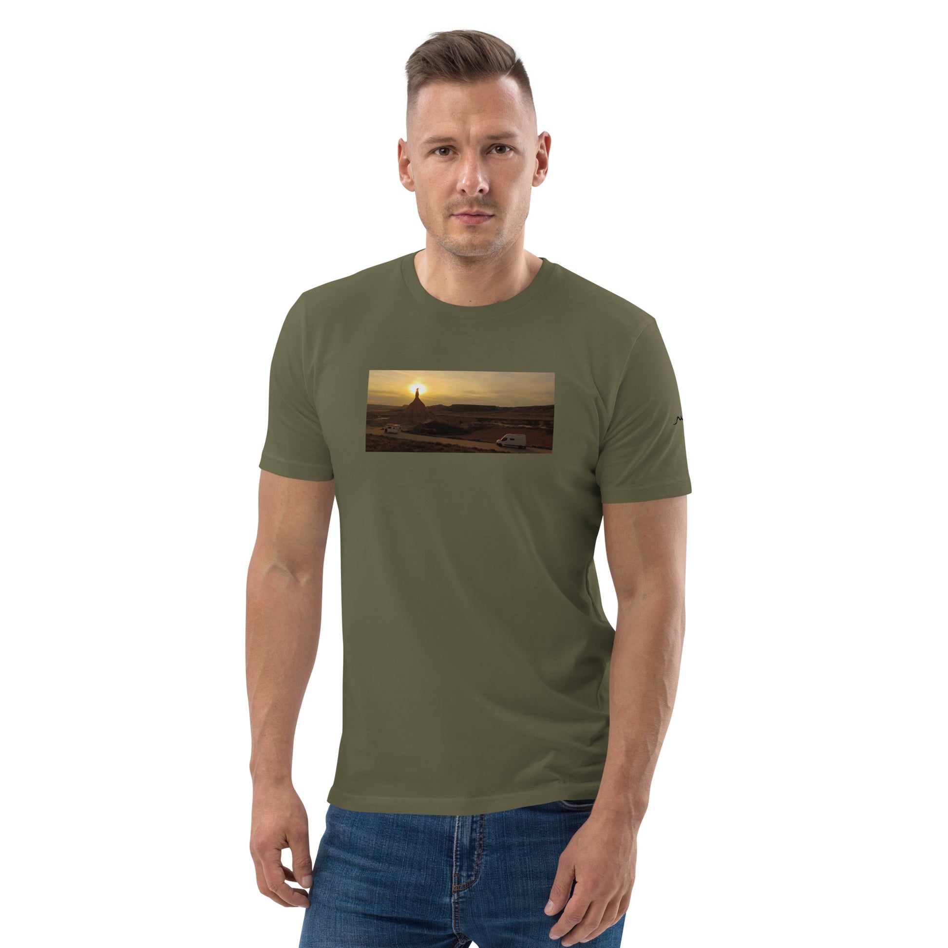 Vue de face du t-shirt 100% coton biologique CDT Sunset - coloris kaki foncé