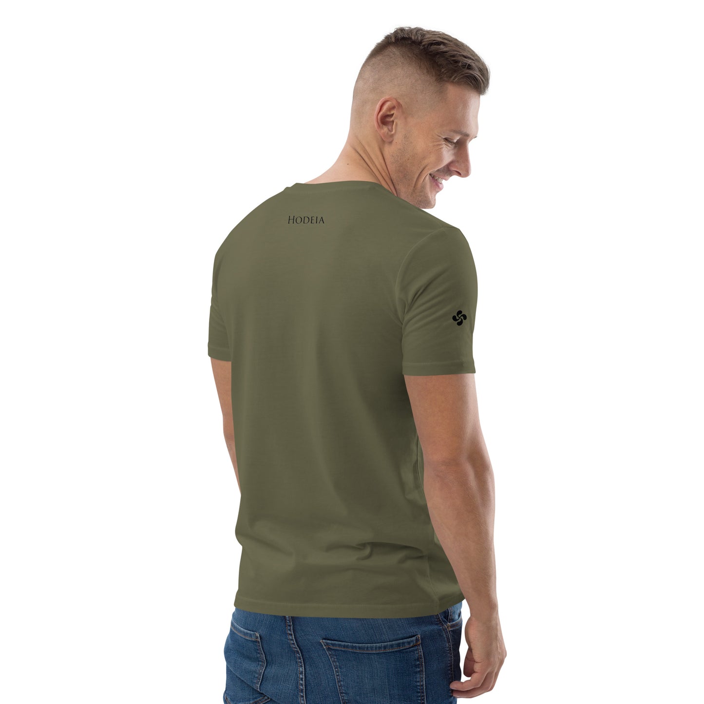 Vue de côté du t-shirt 100% coton biologique CDT Sunset - coloris kaki foncé