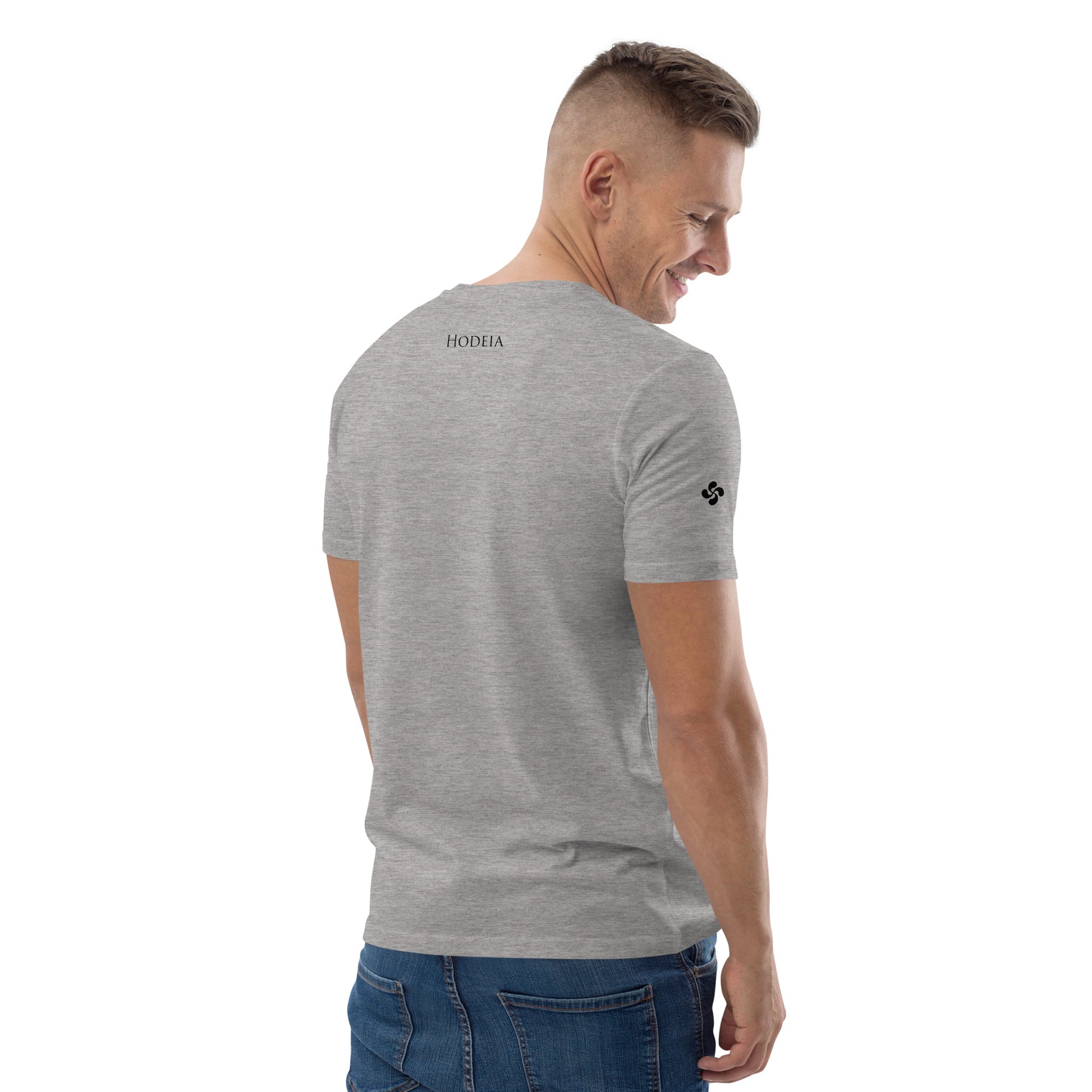 Vue de côté du t-shirt 100% coton biologique CDT Sunset - coloris gris chiné