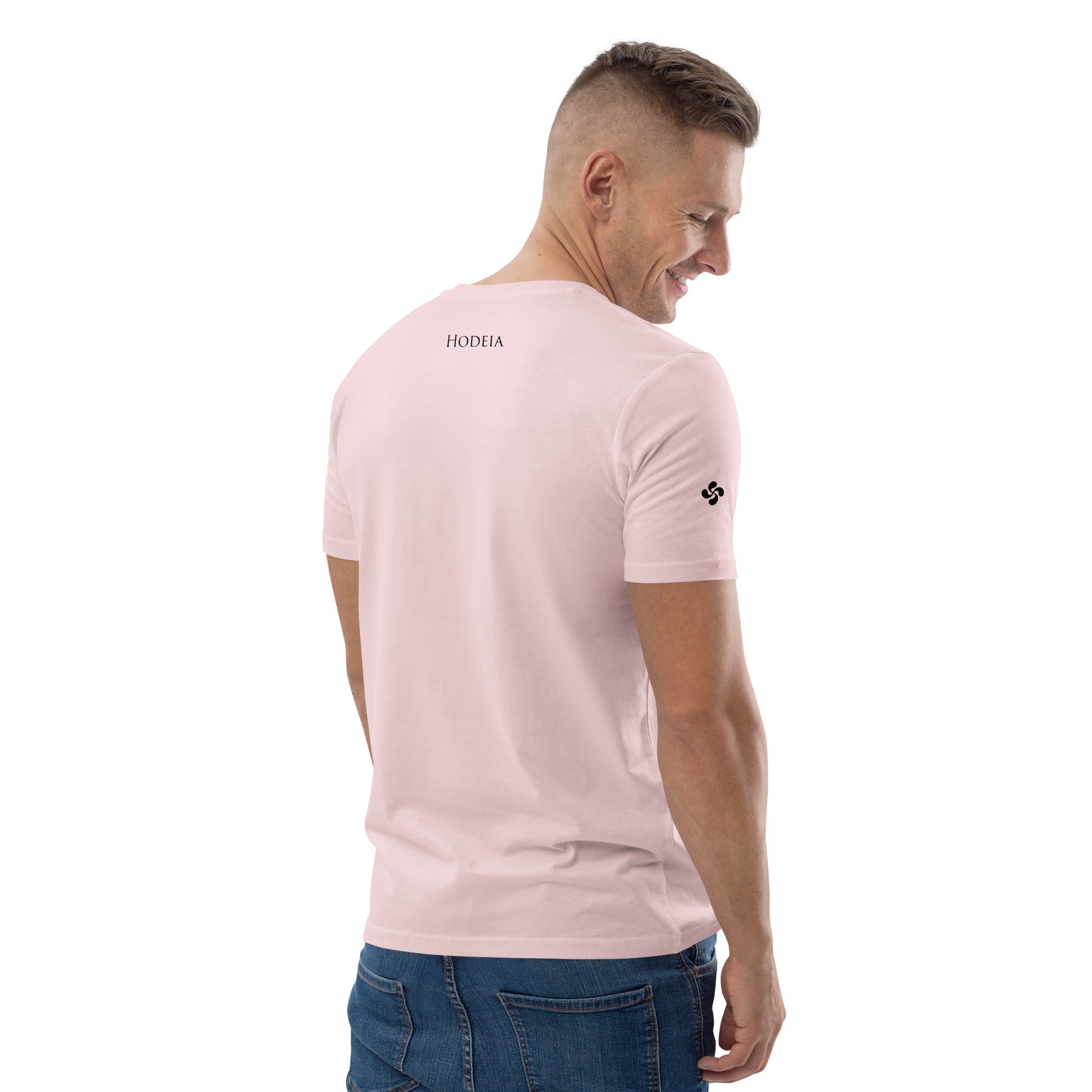 Vue de côté du t-shirt 100% coton biologique CDT Sunset - coloris rose pâle