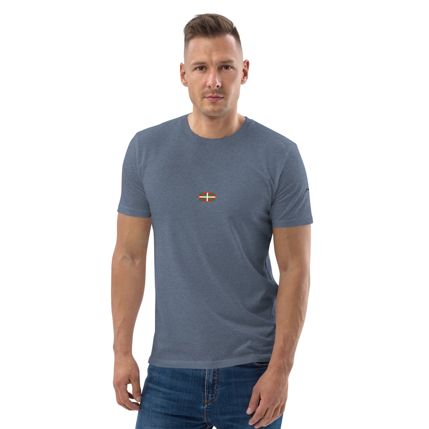 Vue de face du t-shirt 100% coton biologique Ikurriña - coloris bleu gris chiné