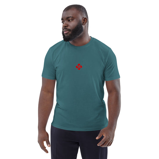 Vue de face du t-shirt 100% coton biologique Lauburu R - coloris bleu vert