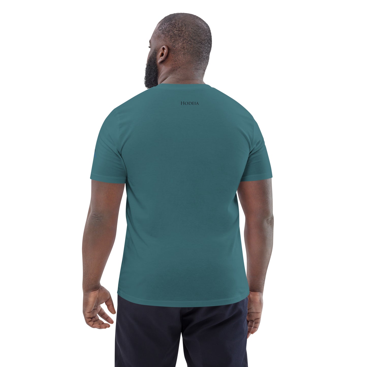 Vue de dos du t-shirt 100% coton biologique Lauburu R - coloris bleu vert