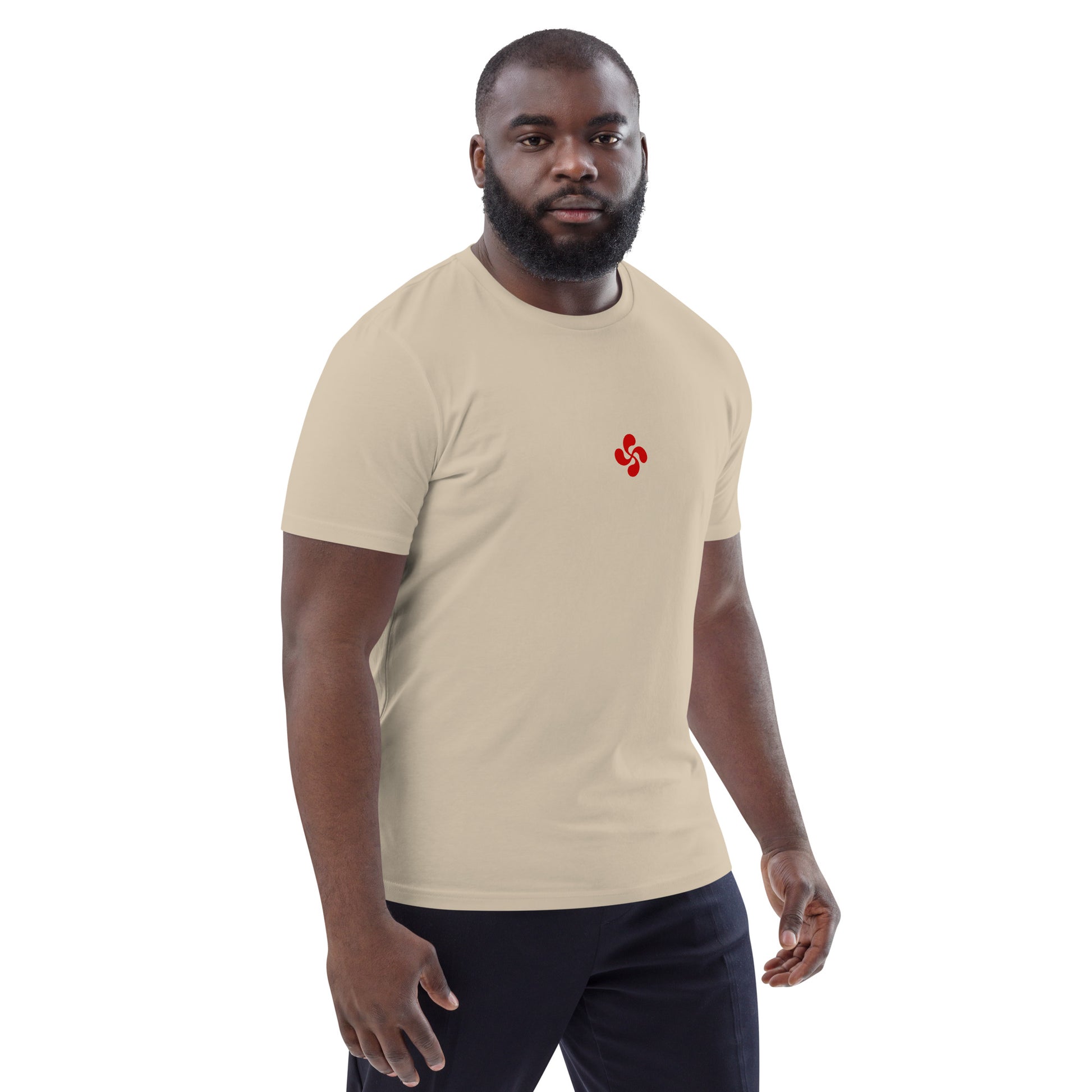 Vue de côté du t-shirt 100% coton biologique Lauburu R - coloris beige clair