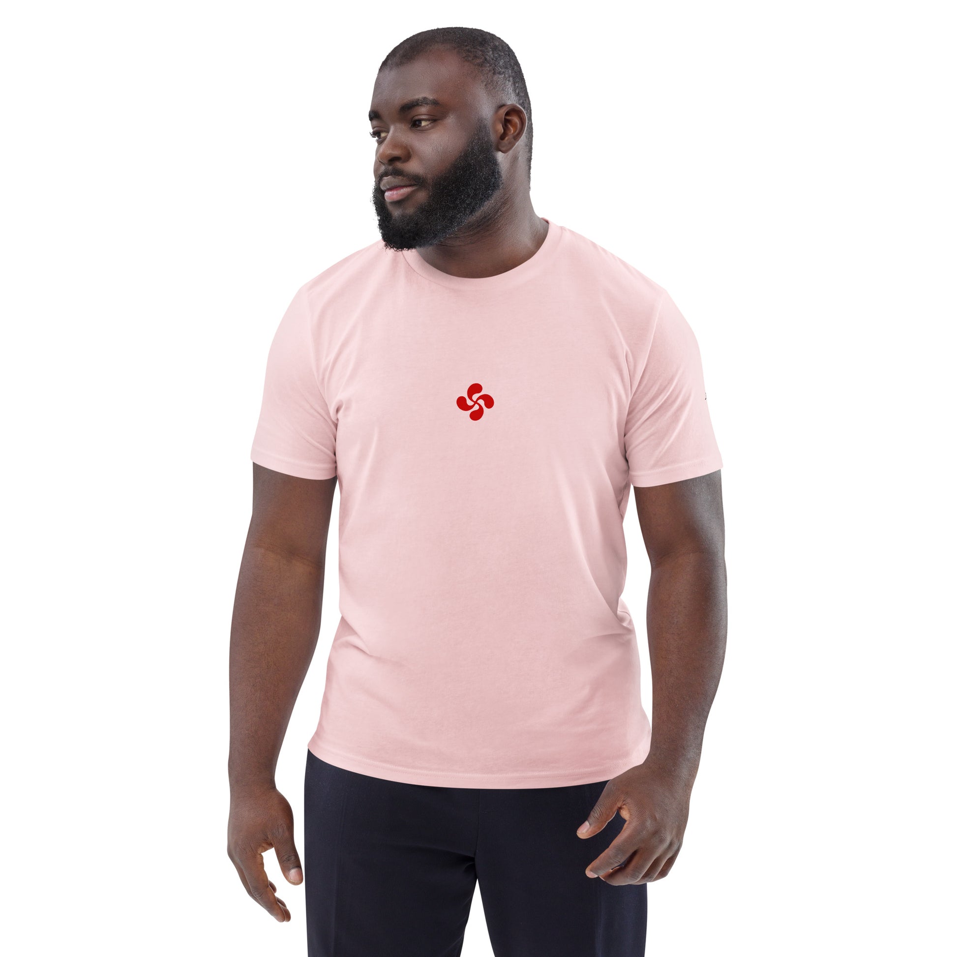 Vue de face du t-shirt 100% coton biologique Lauburu R - coloris rose pâle