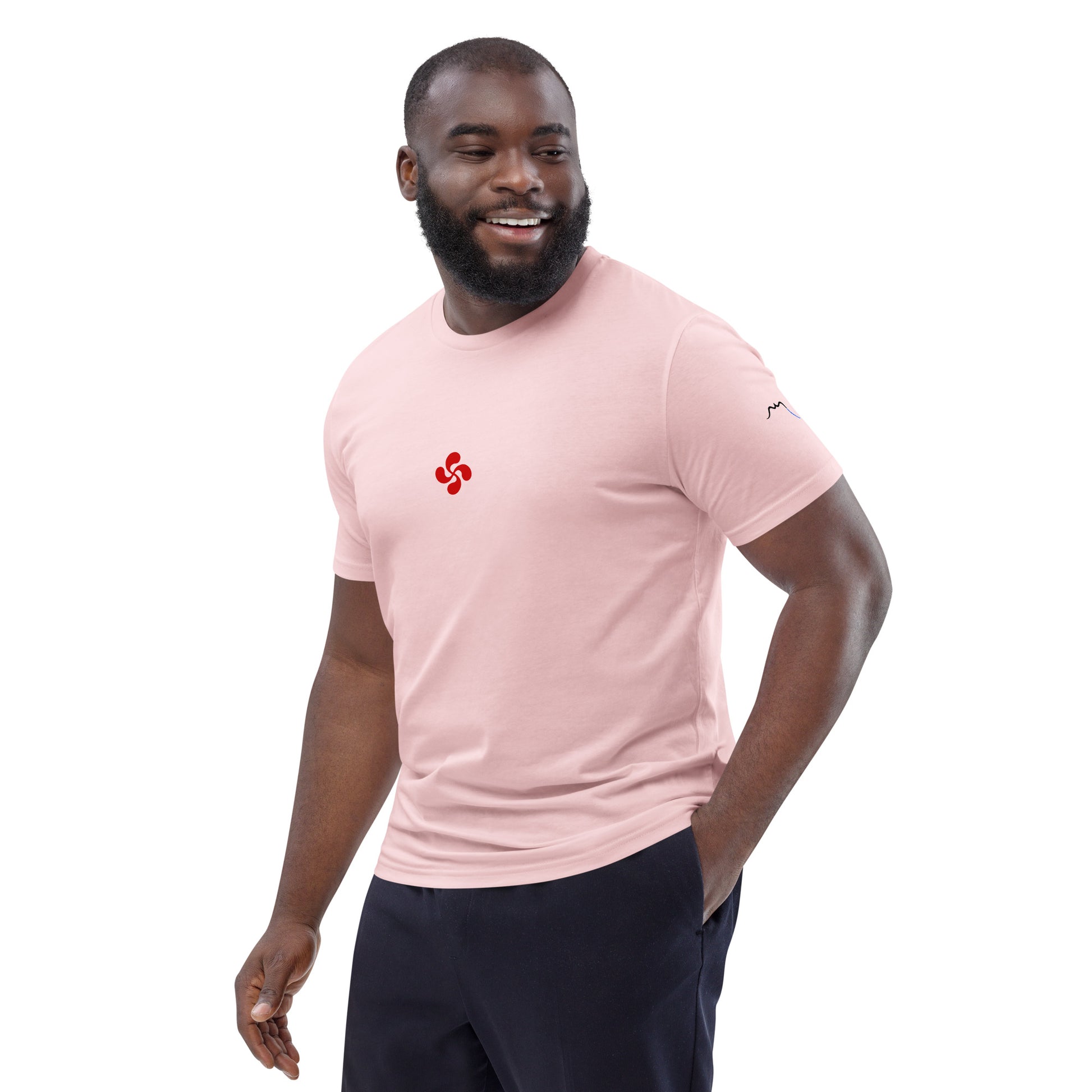 Vue de côté du t-shirt 100% coton biologique Lauburu R - coloris rose pâle