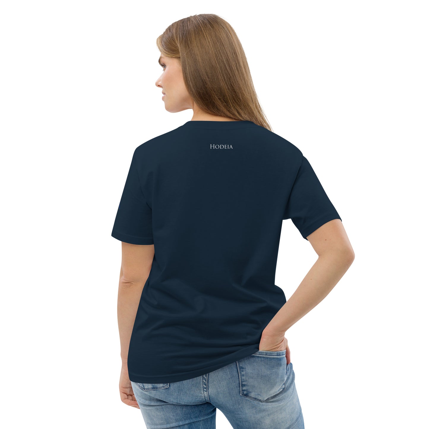 Vue de dos du t-shirt 100% coton biologique Lauburu R - coloris bleu marine