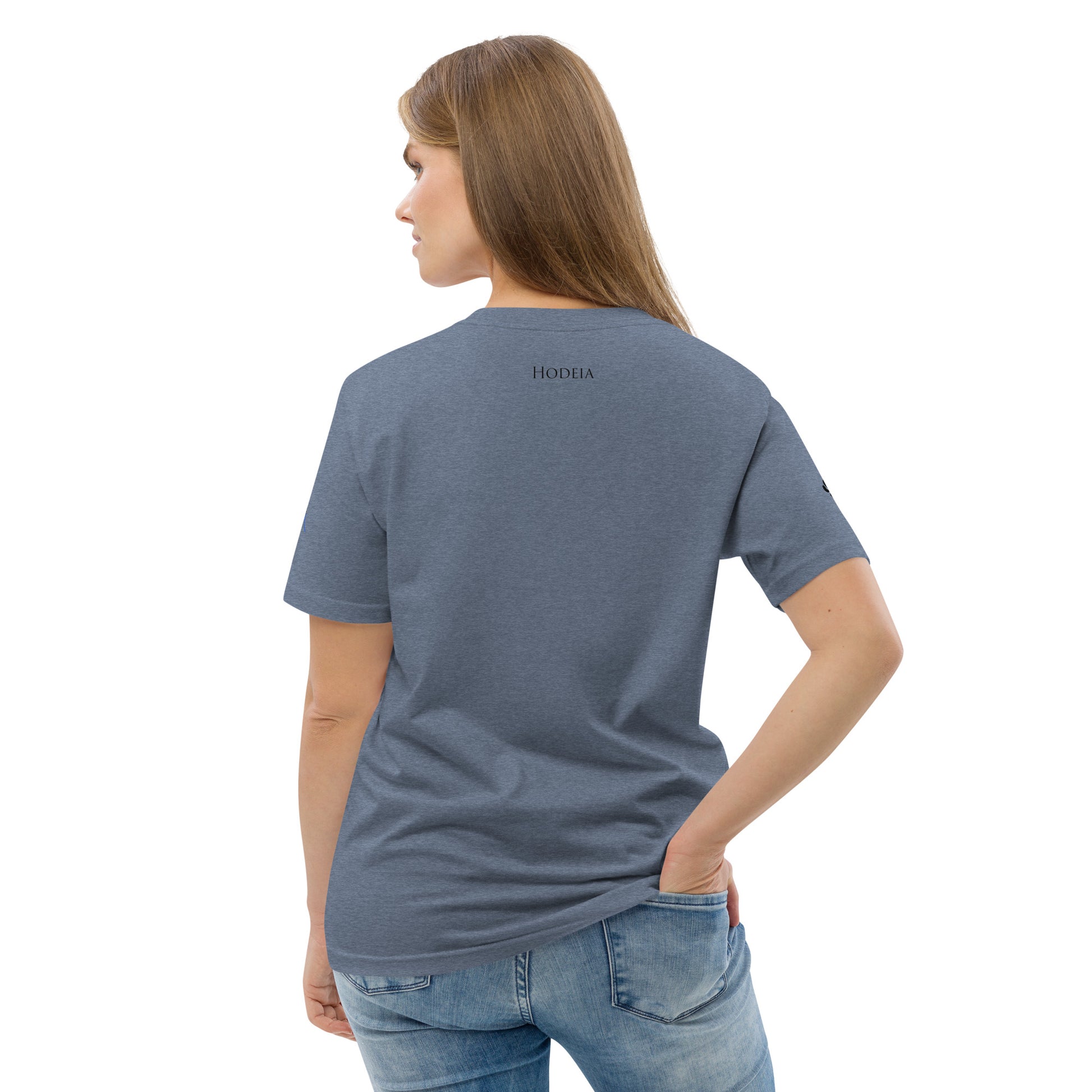 Vue de dos du t-shirt 100% coton biologique Pelote Basque - coloris bleu gris chiné