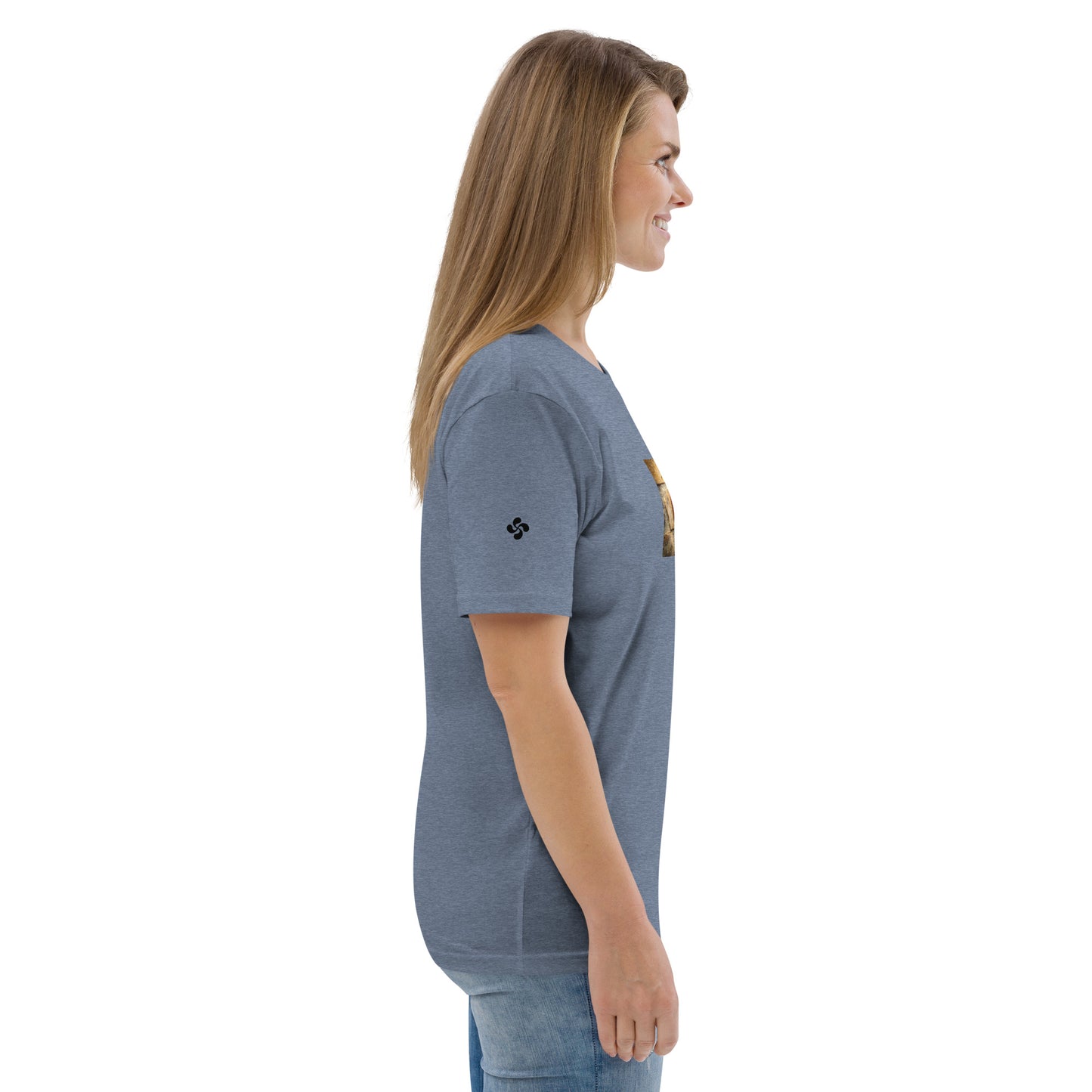 Vue de côté du t-shirt 100% coton biologique Pelote Basque - coloris bleu gris chiné