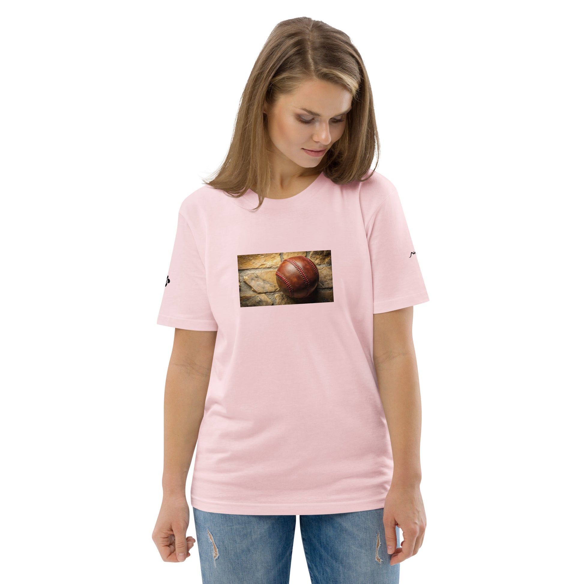 Vue de face du t-shirt 100% coton biologique Pelote Basque - coloris rose pâle