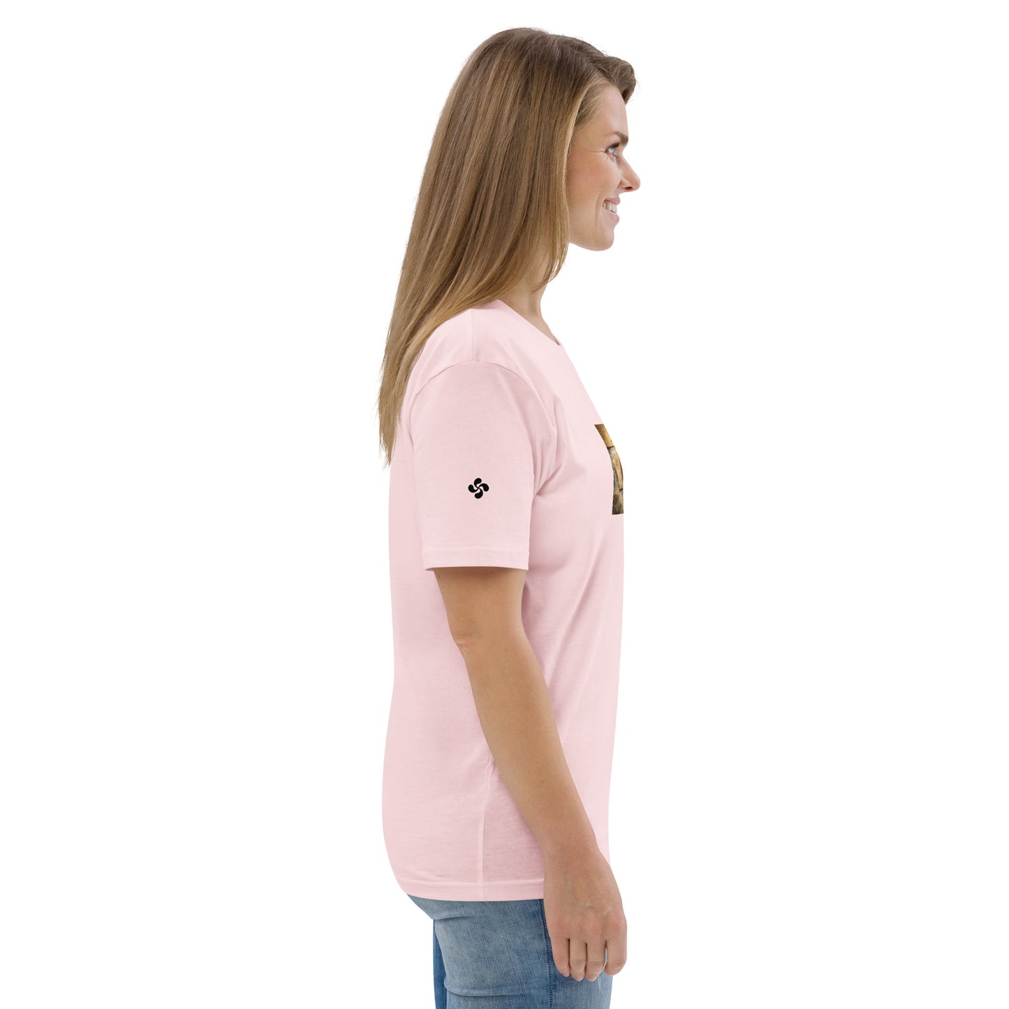 Vue de côté du t-shirt 100% coton biologique Pelote Basque - coloris rose pâle