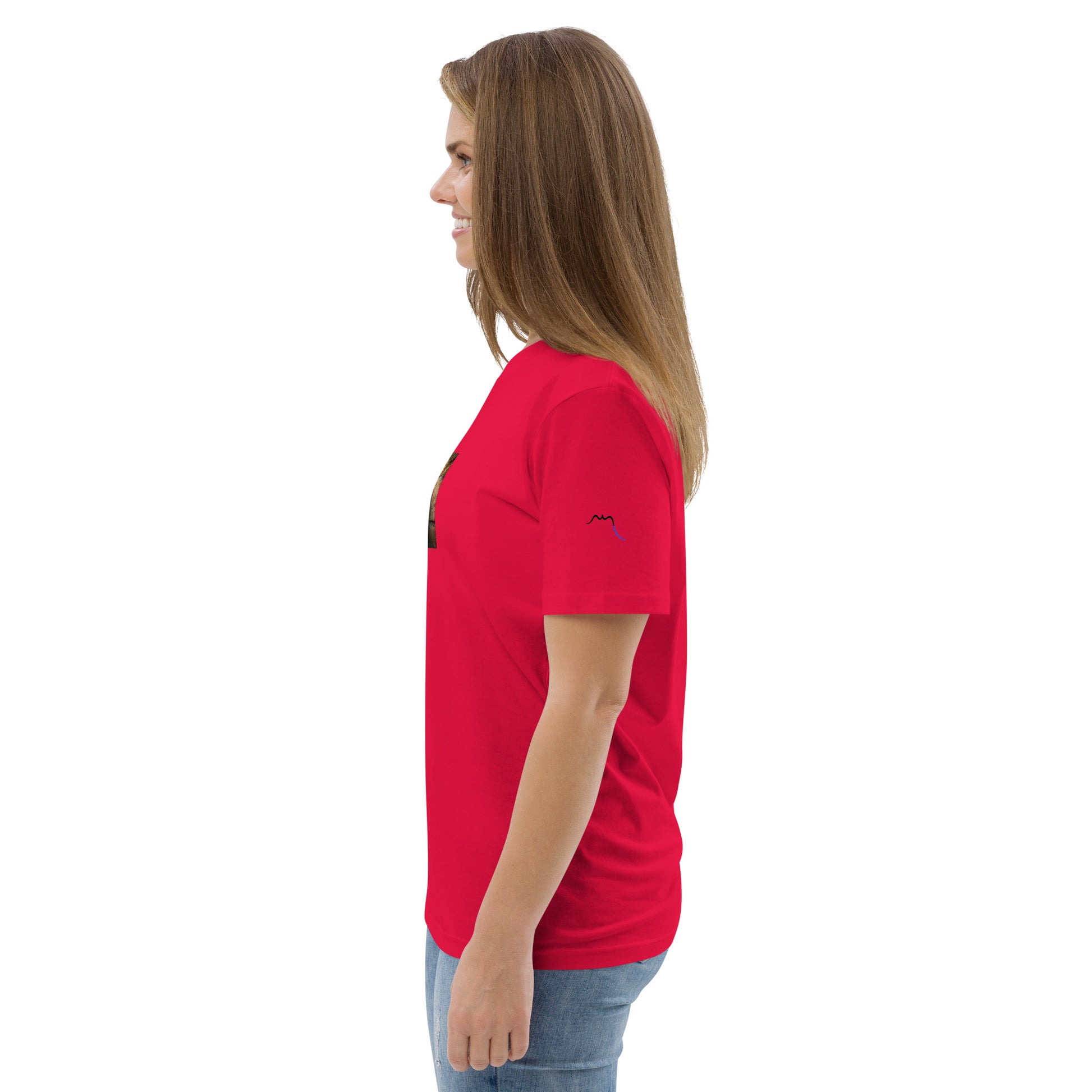 Vue de côté du t-shirt 100% coton biologique Pelote Basque - coloris rouge