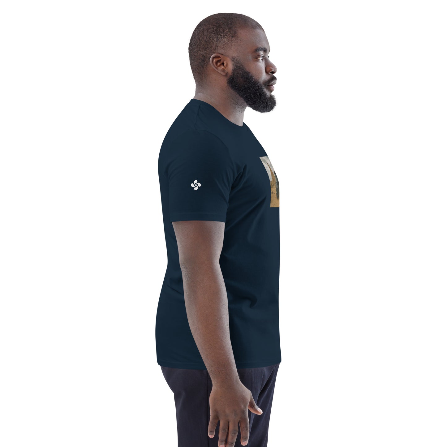 Vue de côté du t-shirt 100% coton biologique Van Bardenas - coloris bleu marine