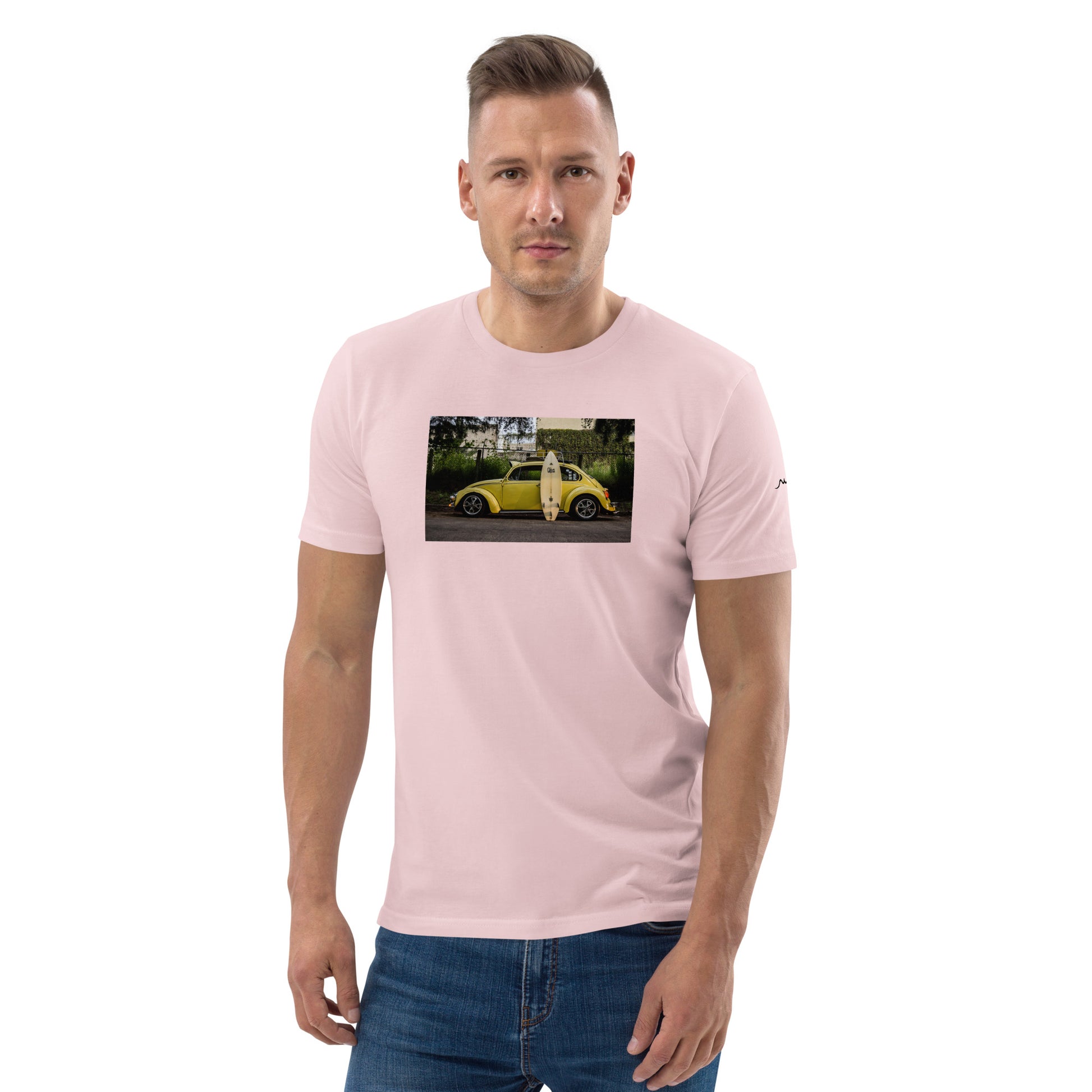 Vue de face du T-shirt 100 % Coton Biologique Yellow Cox - coloris rose pâle