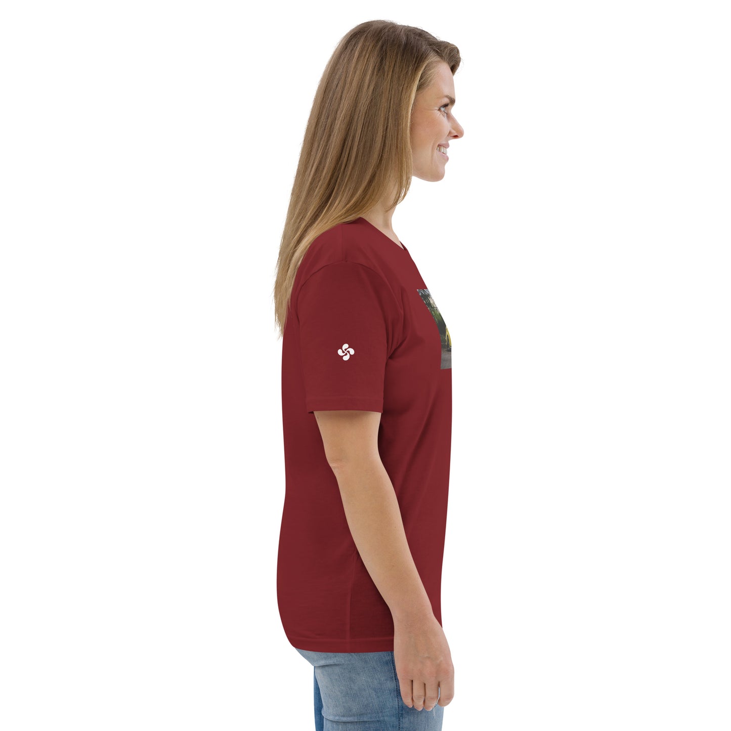 Vue de côté du T-shirt 100 % Coton Biologique - coloris bordeaux