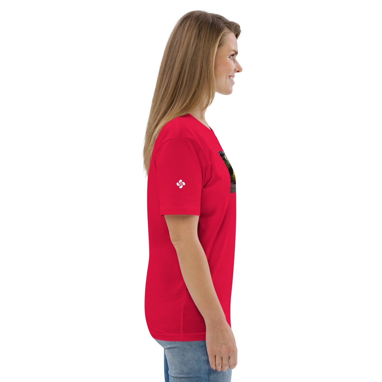 Vue de côté du T-shirt 100 % Coton Biologique - coloris rouge