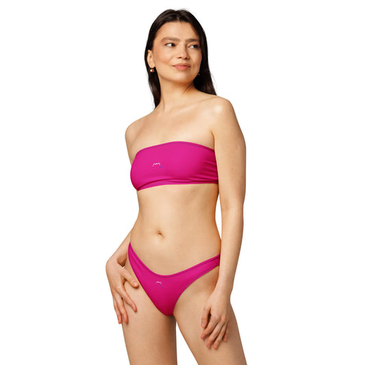 bikini bandeau éco-responsable lekeitio porté face coloris rose fuchsia