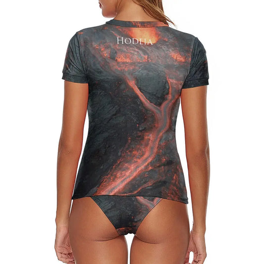 bikini de surf manches courtes zynanya dos motif lava noir