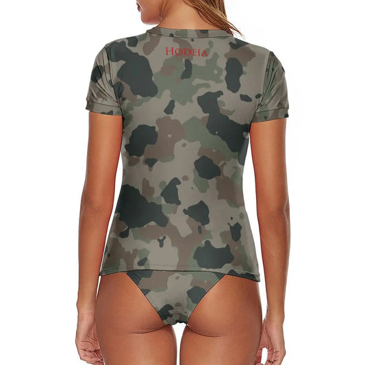 bikini de surf manches courtes zynanya dos motif camouflage kaki