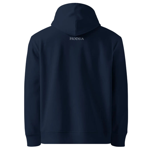 hoodie sweat à capuche en coton bio ekaitza dos coloris bleu marine