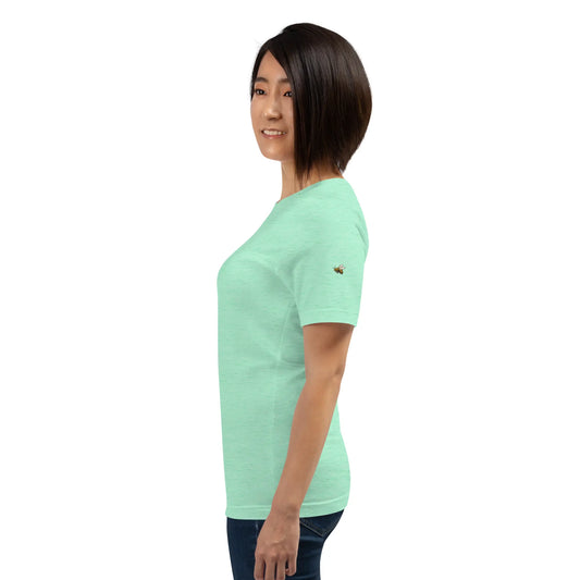 t-shirt coton femme homme basic porté côté coloris vert menthe chiné