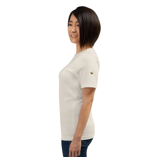 t-shirt coton femme homme basic porté côté coloris beige pierre chiné