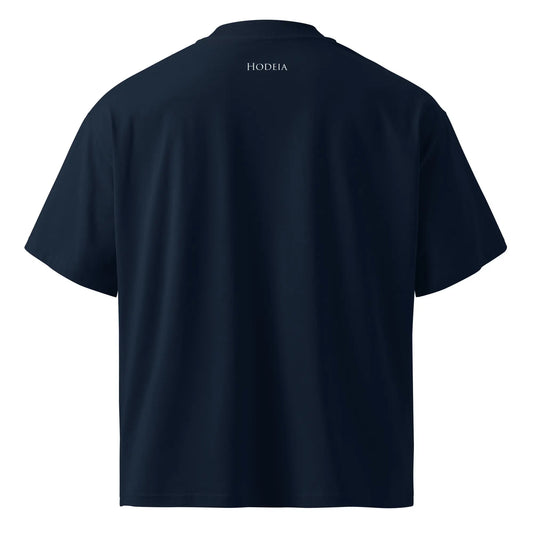 vue de dos du t-shirt grande taille en coton bio brodé le pottolo coloris bleu marine